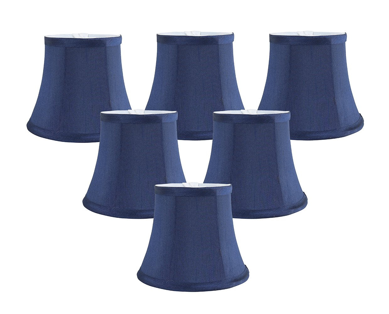 MERIVILLE Faux Silk Chandelier Lamp Shades Set of 6, Blue, Softback Bell Shape, Clip-On Fitter for Candelabra Bulbs, 4in x 6in x 