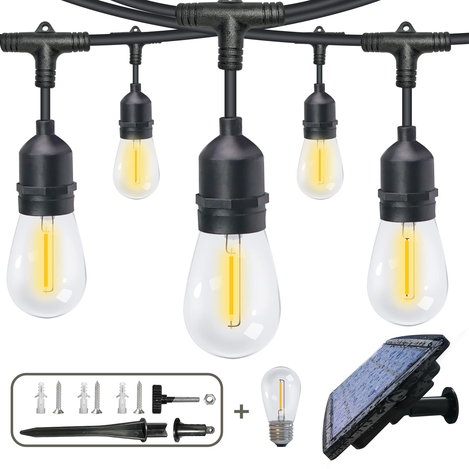Fmix Outdoor Solar String Lights Outdoor Waterproof, 48FT S14 10hrs Solar Outdoor String Lights Solar Powered String Lights Outd