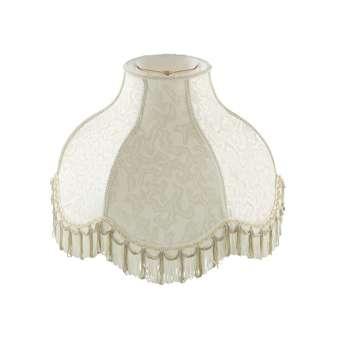 Aspen Creative 30307, Handsewn Bell Off-White Spider Shade/Jacquard Textured Fabric With Fringe, 6&quot; Top X 17&quot; Bottom X 12&quot; Slant
