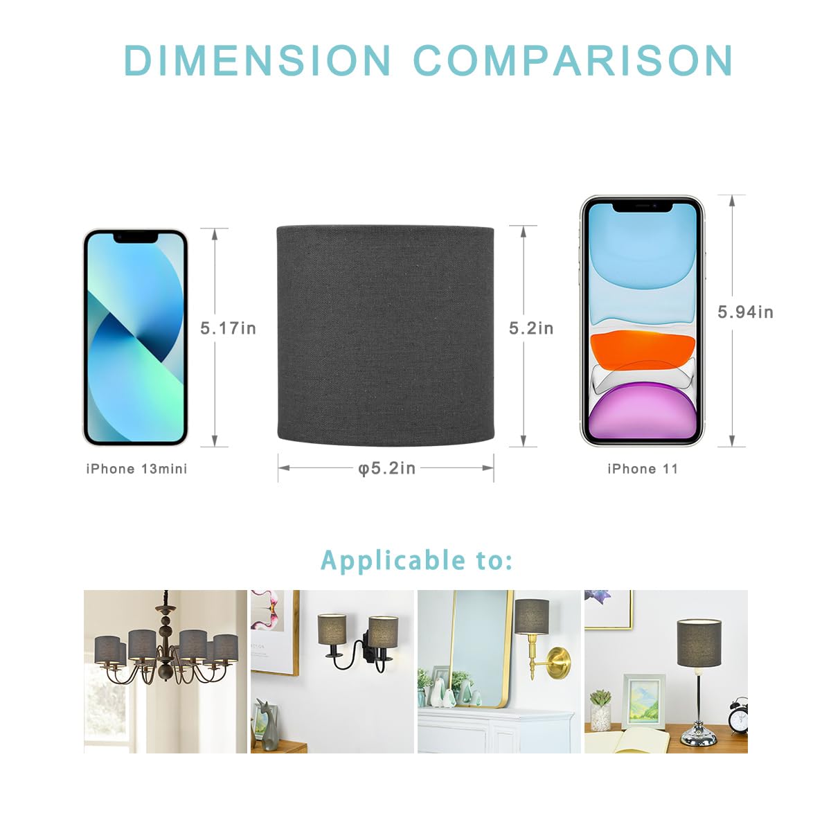 LAMPWELL MEMO Clip-on Chandelier Fabric Lamp Shades,Set of 6,Small Drum,5.2  5.2  H5.2,Linen, Handmade,Modern Trendy Decorative,