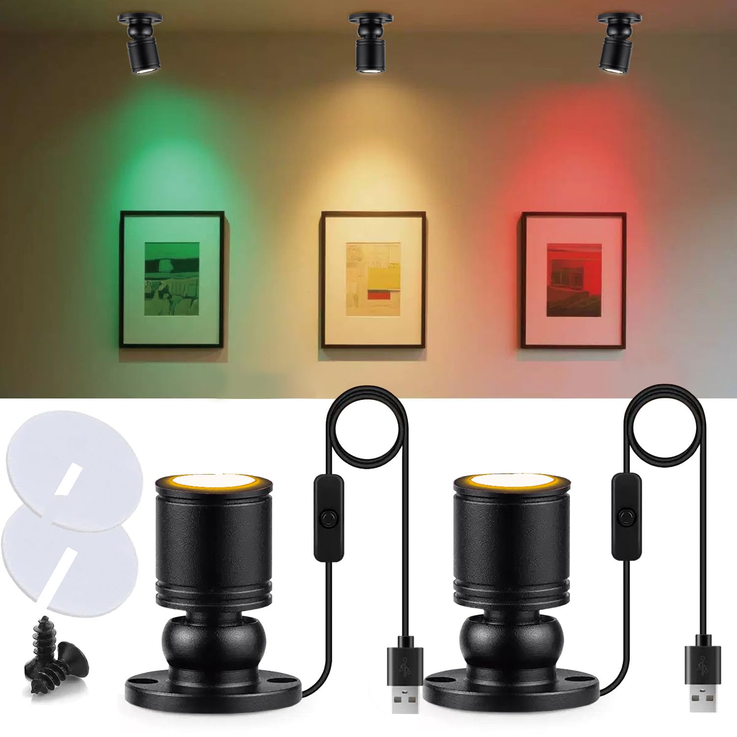 INKECI USB Powered Mini Spotlights for Displays 2-Pack - 5V Small LED Spot Lights Indoor, 7 Color Options, Compact USB Spotlight