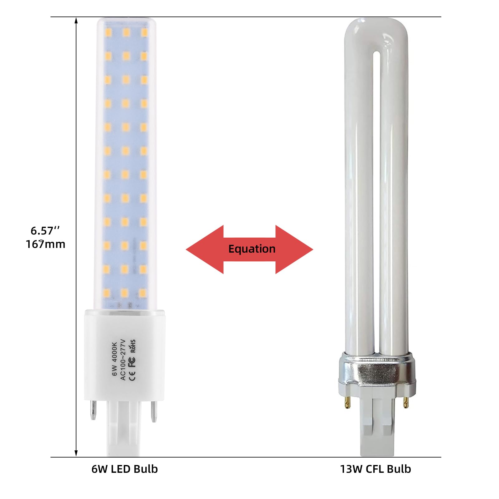 Lidesheng Gx23 Led Light Bulb 6W Plug And Play Equivalent 13W Cfl Led Stick Pl Bulb Gx23-2 Pin Base,360 Beam Angle,Pure White 40