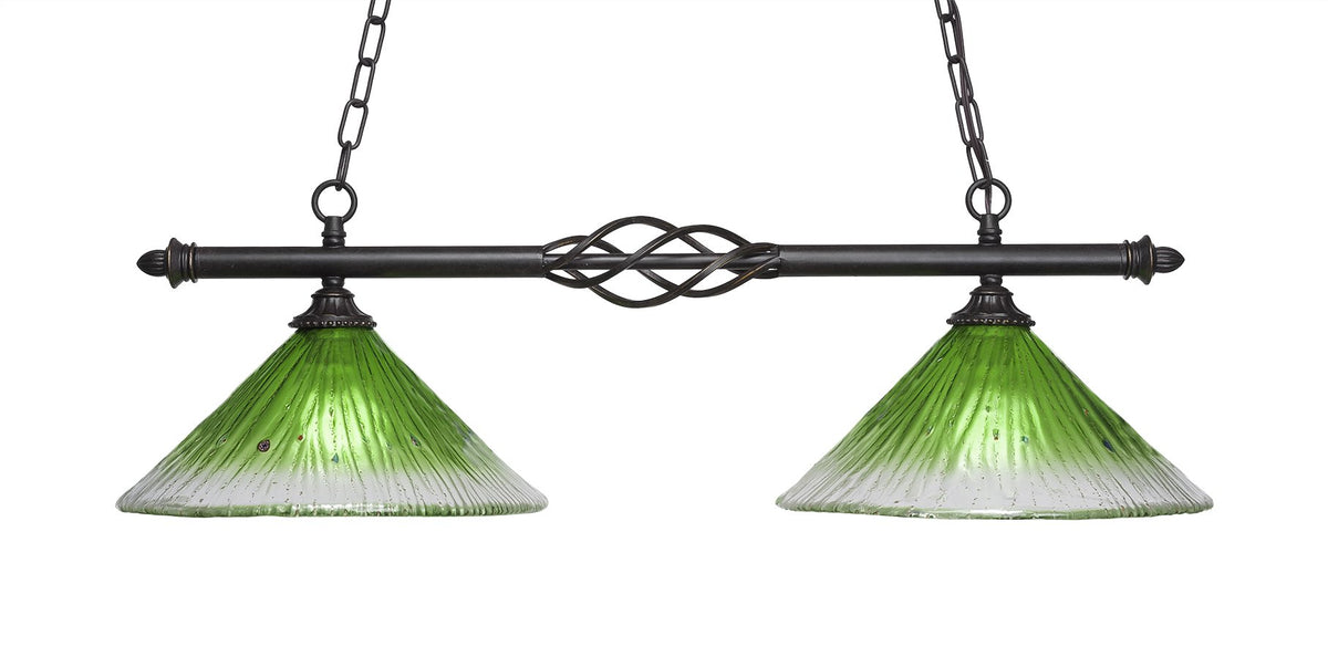 Toltec Lighting 862-DG-447 Elegante 2 Light Island Light Shown with 12&quot; Kiwi Green Crystal Glass, Dark Granite