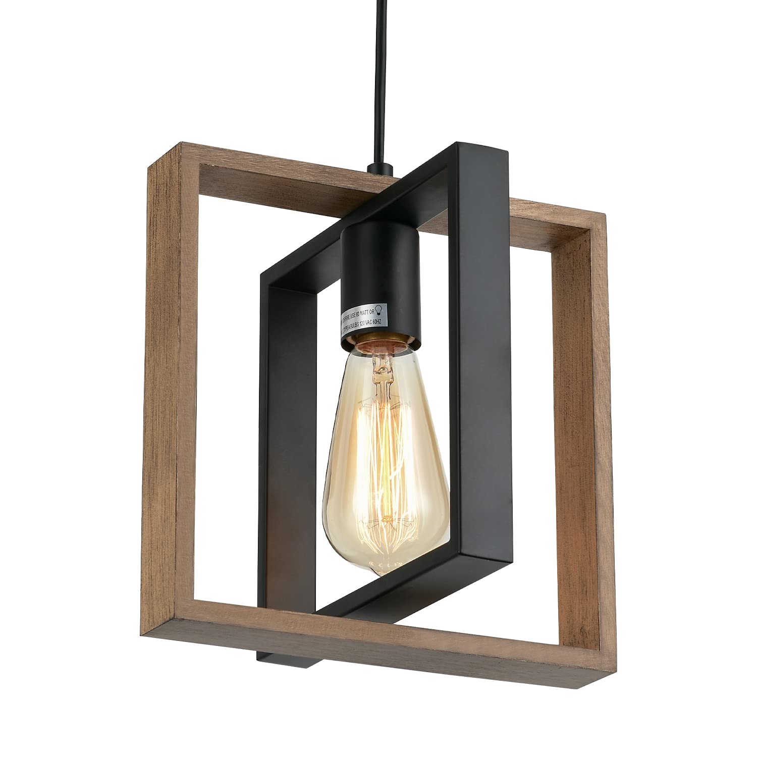 9MMML Industrial Pendant Light, Wood & Metal, 1 Light E26 Fixture, 9.5 inch, Farmhouse Style for Kitchen, Dining Room, Hallway