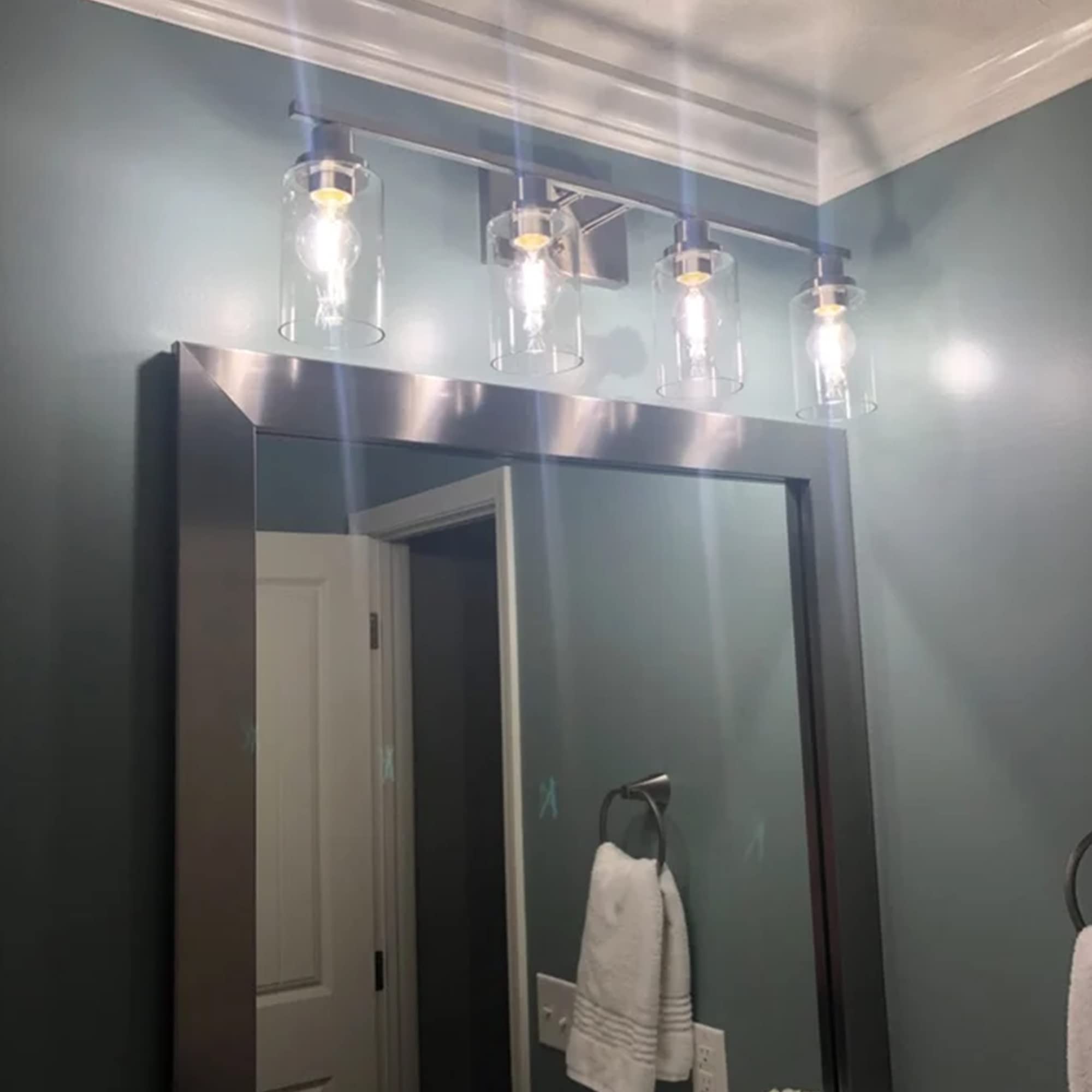 MELUCEE Bathroom Light Fixtures 4-Light Brushed Nickel Vanity Lights with Clear Glass Shade Model 450-4W-SN