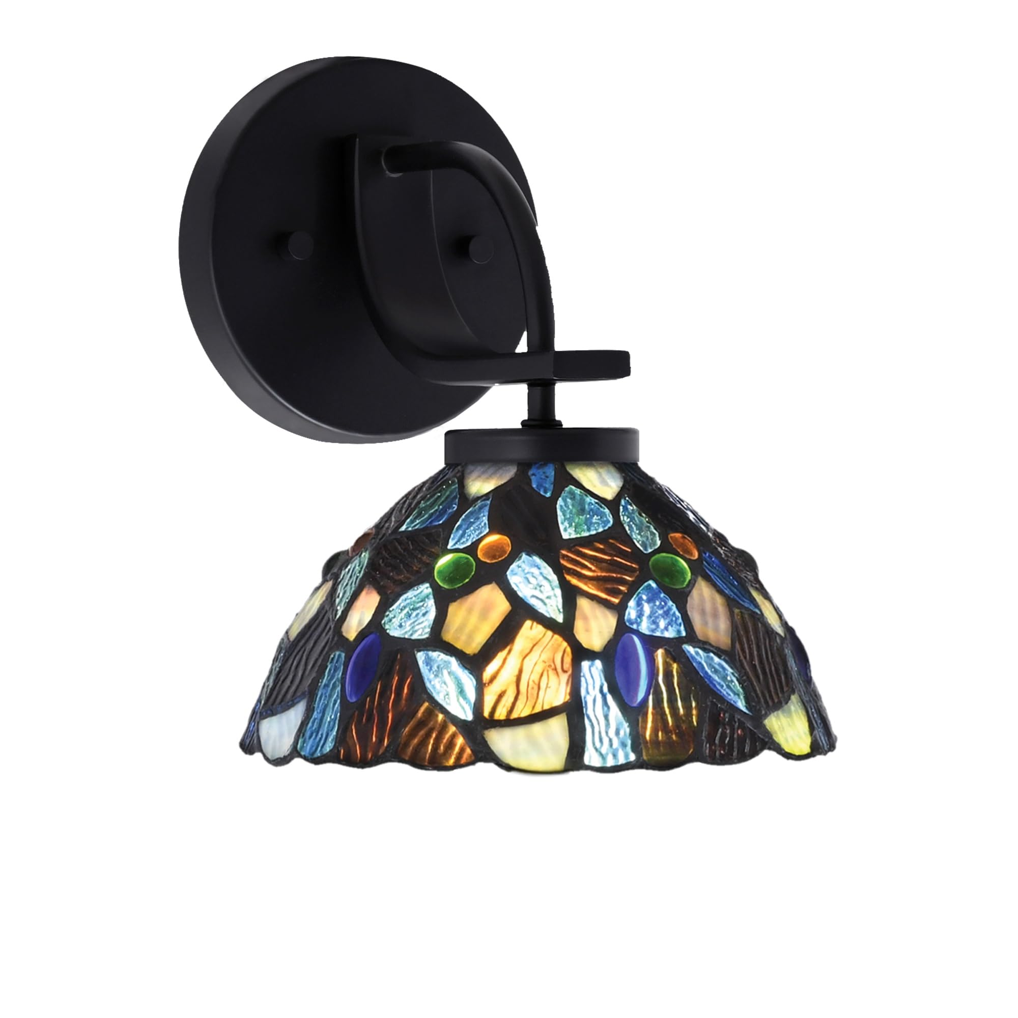 Cavella 1 Light Wall Sconce Shown In Matte Black Finish With 7" Blue Mosaic Art Glass