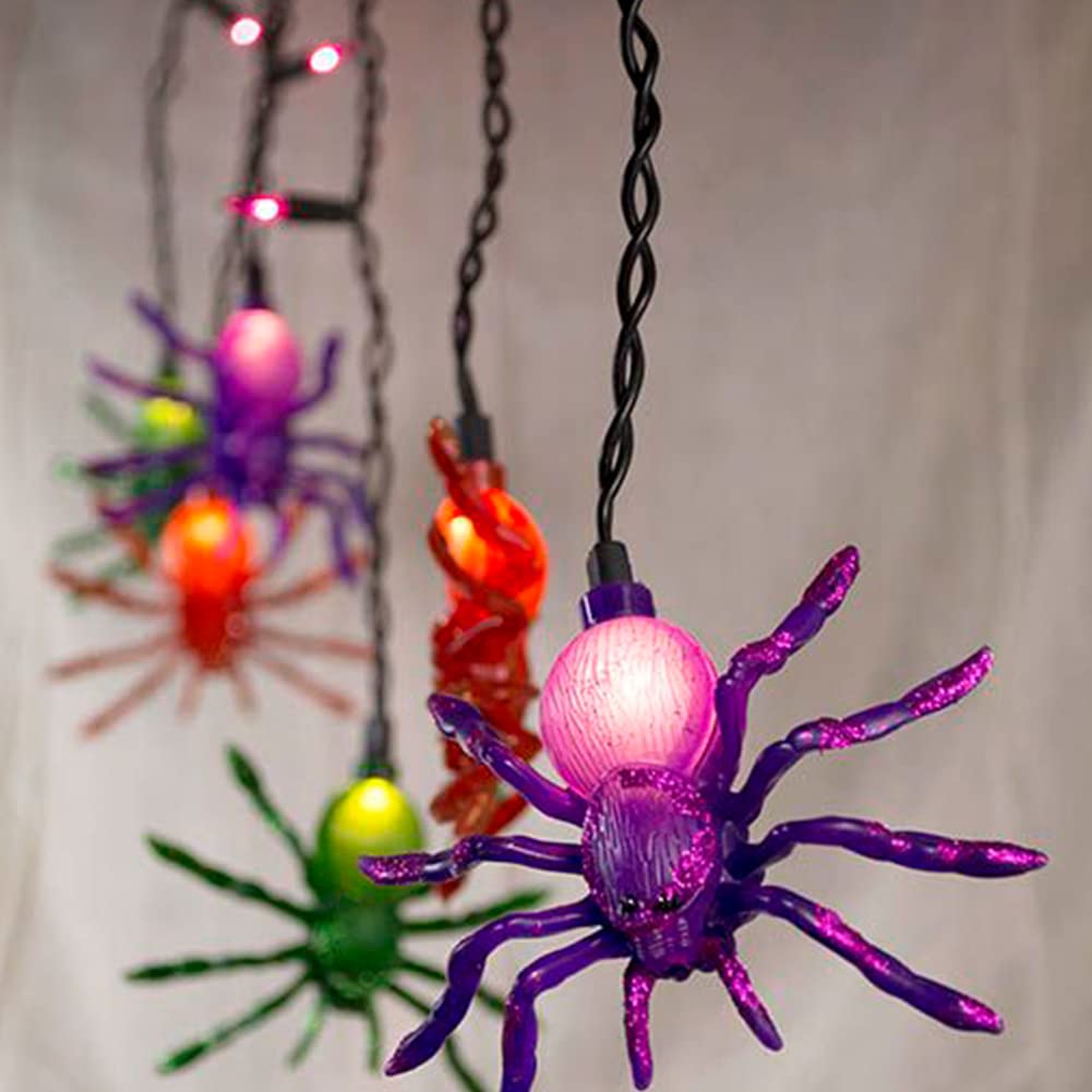 Pallerina Halloween Spider Decorative Lights, Halloween Spider String Lights With 10 Spider Decoration And 15 Purple Mini Lights, Halloween Porch String Lights For Haunted House, Halloween, Masquerade