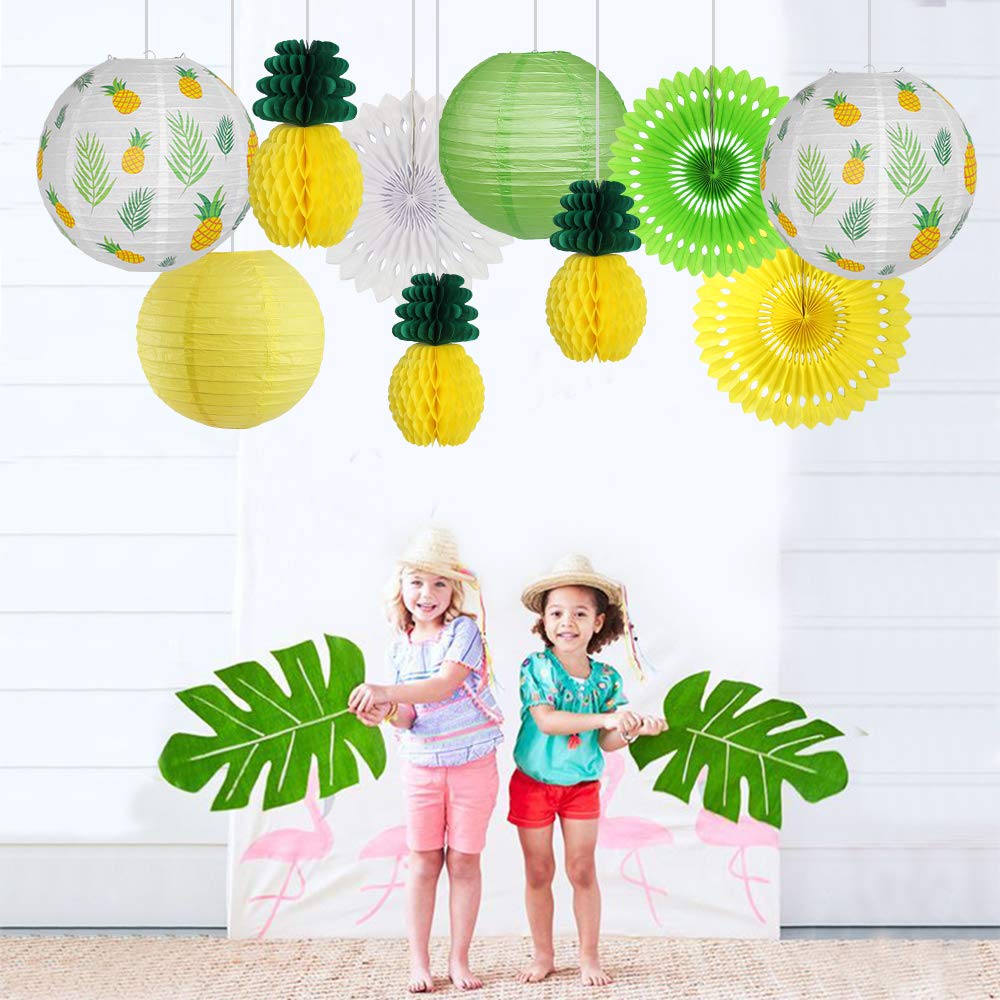 Zilue Pineapple Party Decorations Hanging Paper Lanterns Pineapple Honeycomb Tissue Paper Fans For Hawaiian Tropical Birthday Lu
