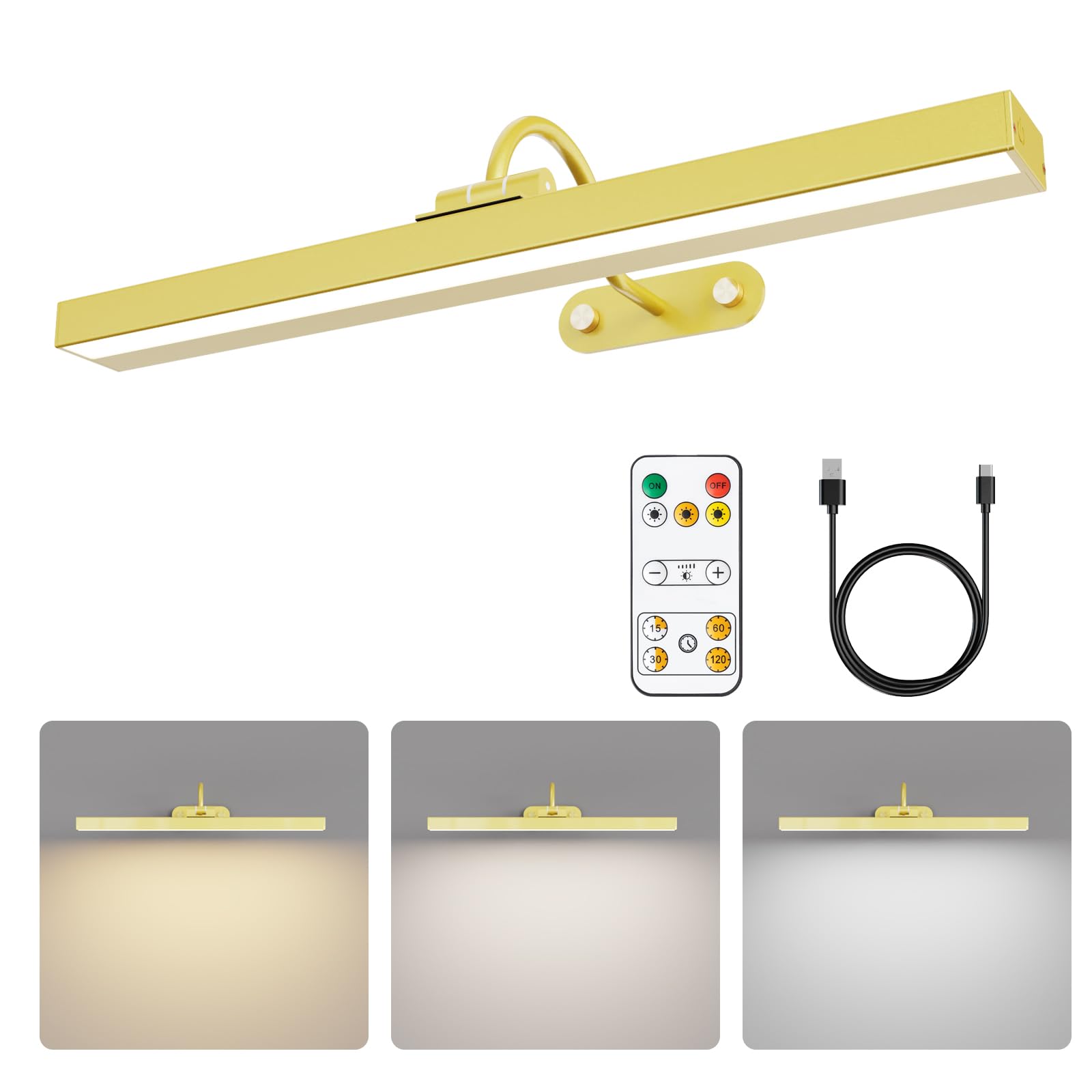 Battery Operated Picture Light, Art Display Light with Timer stepless dimming, Suitable for Large Wall Photo Frames, Portraits, 