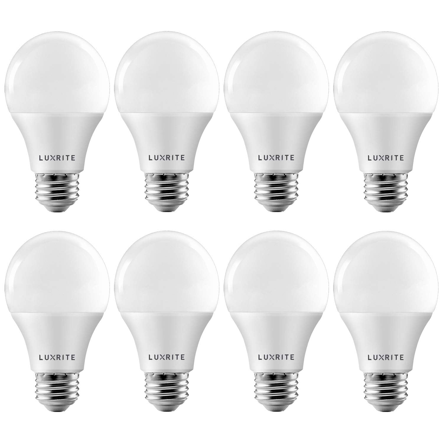 LUXRITE A19 LED Light Bulb 60W Equivalent 9W 2700K Warm White Dimmable E26 Base Energy Star (8 Pack)