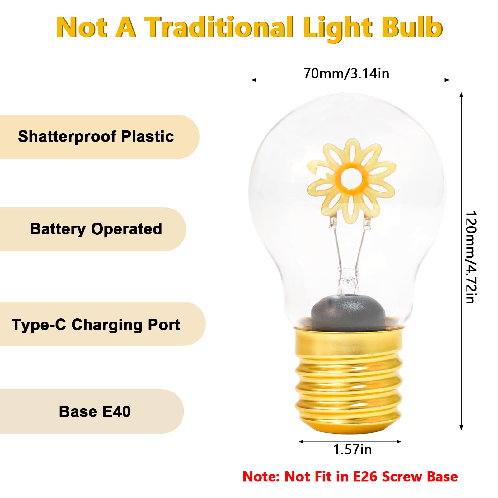 Fengrun Flower Cordless Battery Powered Light Bulb, Rechargeable Light Bulb Led Table Lamp For Home Parties Activity Decor