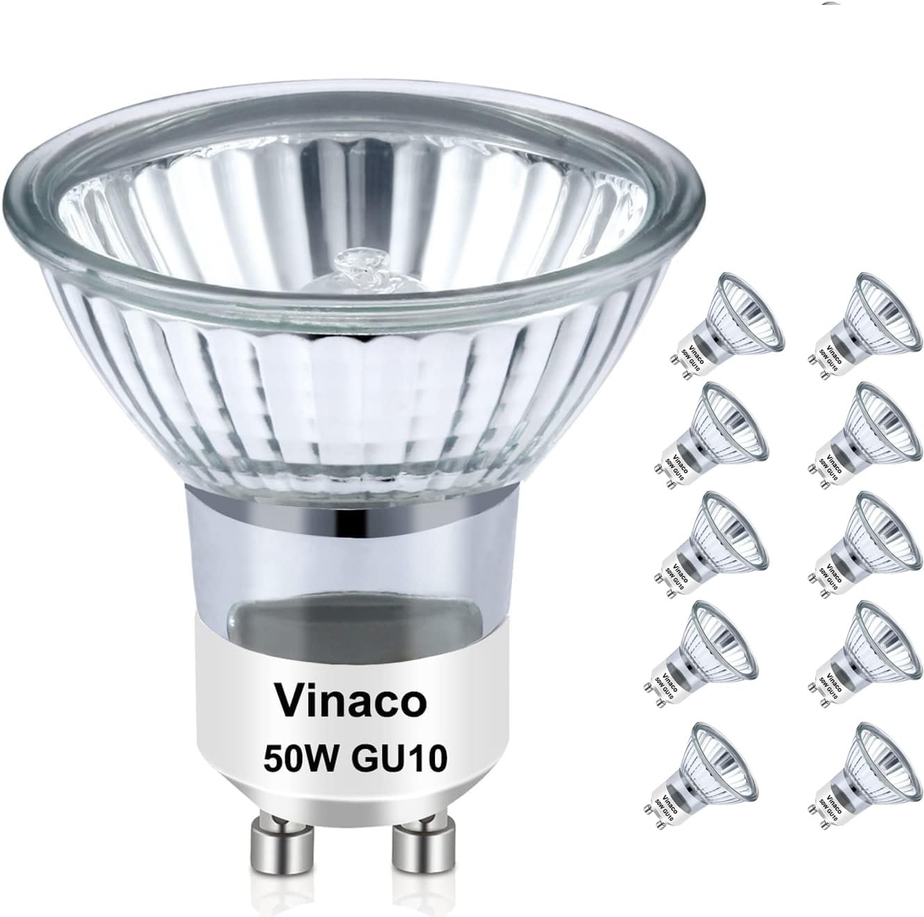 Vinaco 10 Pack Halogen Gu10 120V 50W Candle Warmer Bulb Dimmable, Mr16 Gu10 C 120V 50W 2800K Warm White, 50 Watt Halogen Light B