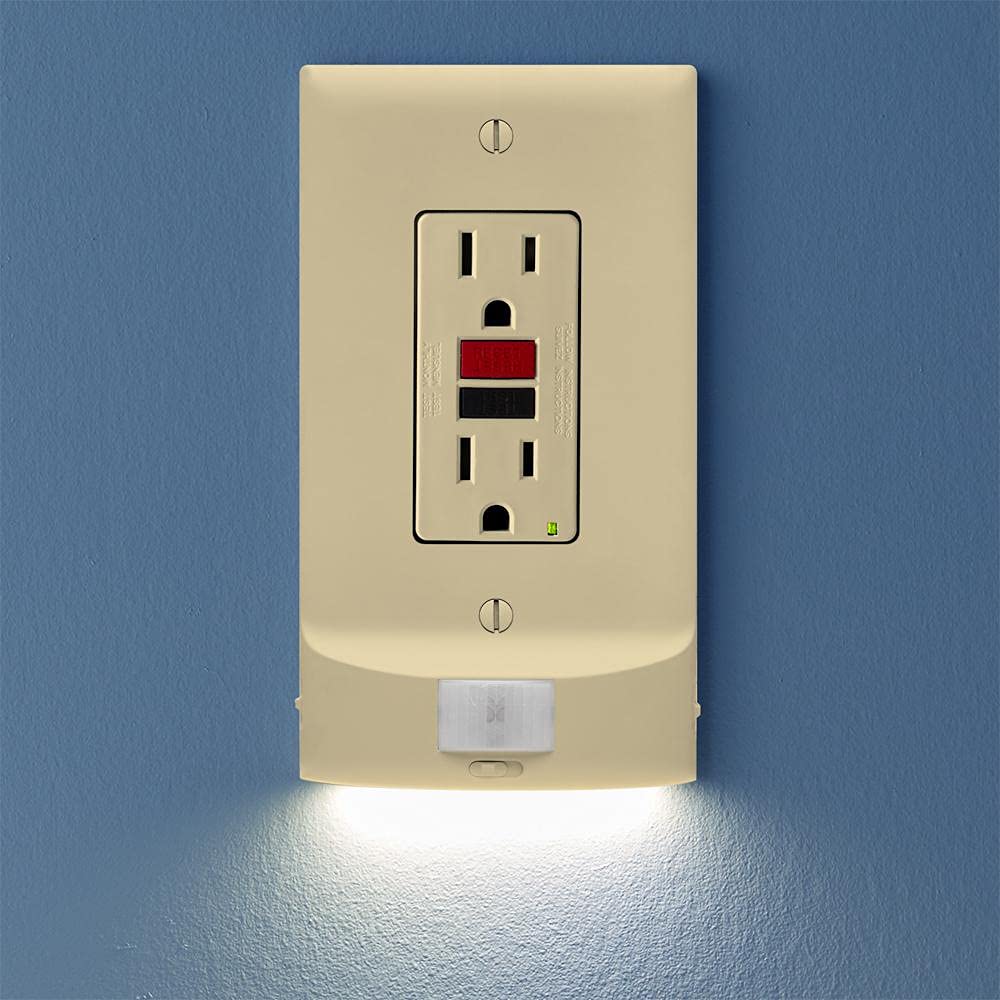 SnapPower MotionLight 4 Pack - LED Night Lights for GFCI Outlets, Auto On/Off, Bright/Dim Options, Ivory Plastic