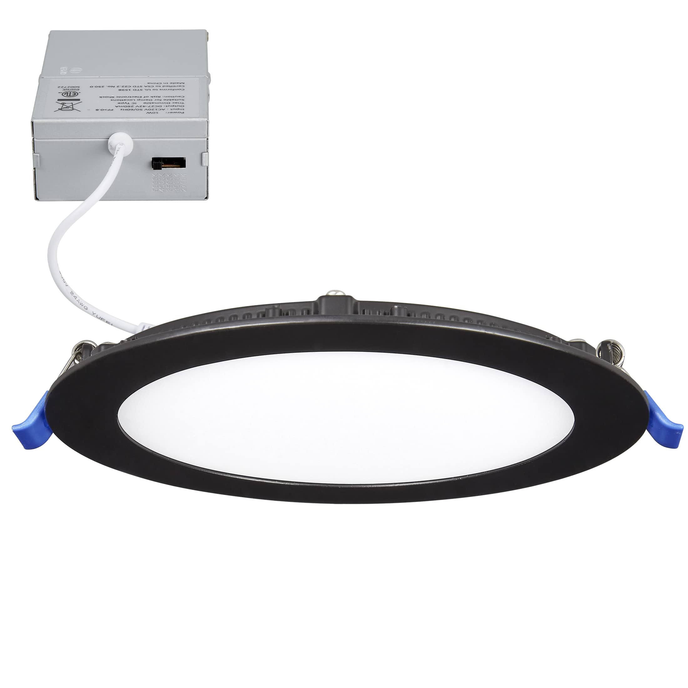 Maxxima 6 in. Ultra-Thin Recessed LED Downlight with Junction Box, Black Trim, 5 CCT Color Selectable (2700K/3000K/3500K/4000K/5
