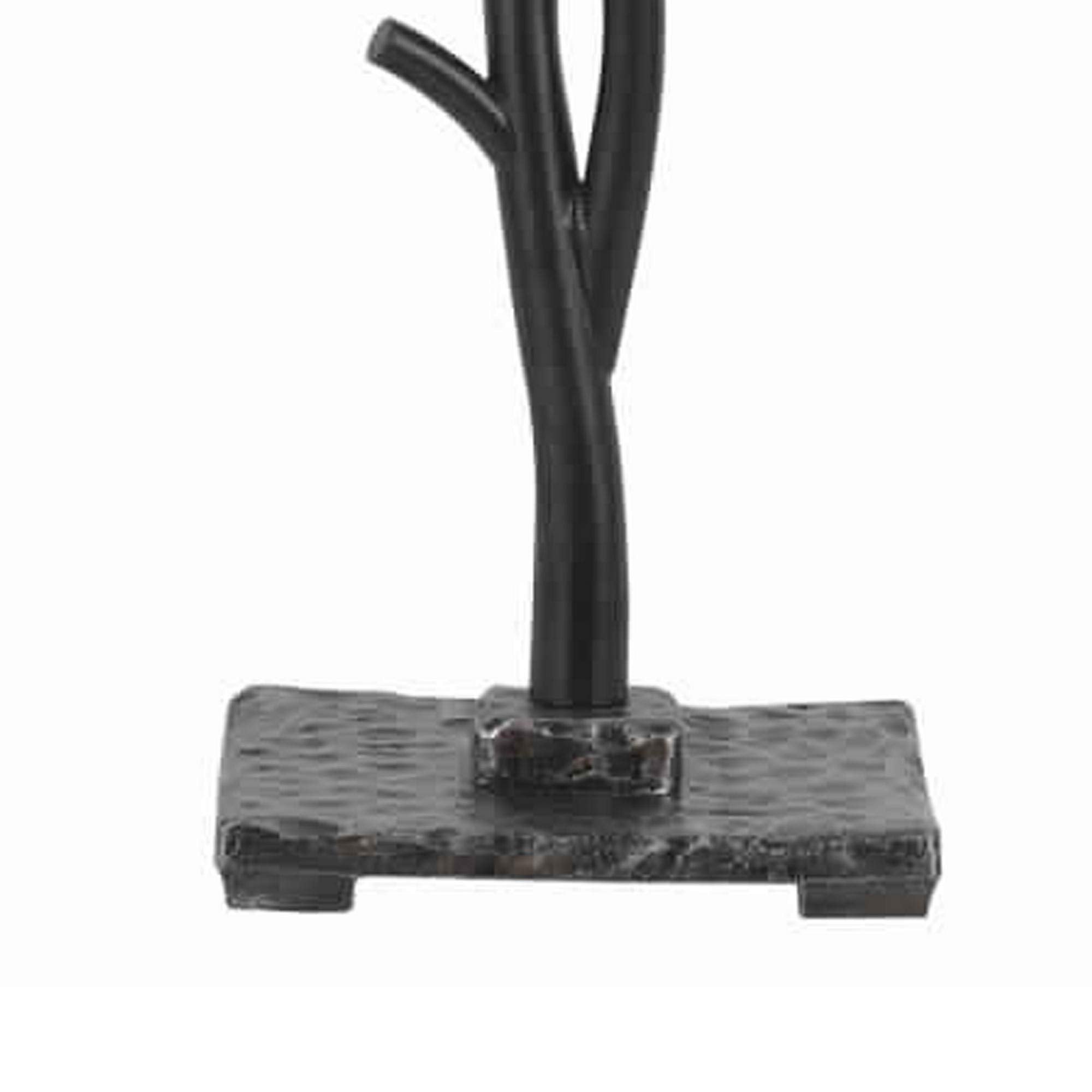 Benjara Metal Tree And Bird Body Table Lamp With Tapered Shade, Black And Beige