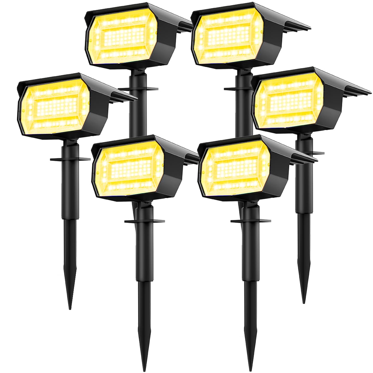 Lotmos Solar Spot Lights Outdoor, 6 Pack, 72 Led, Ip67 Waterproof, 3 Modes, Warm White