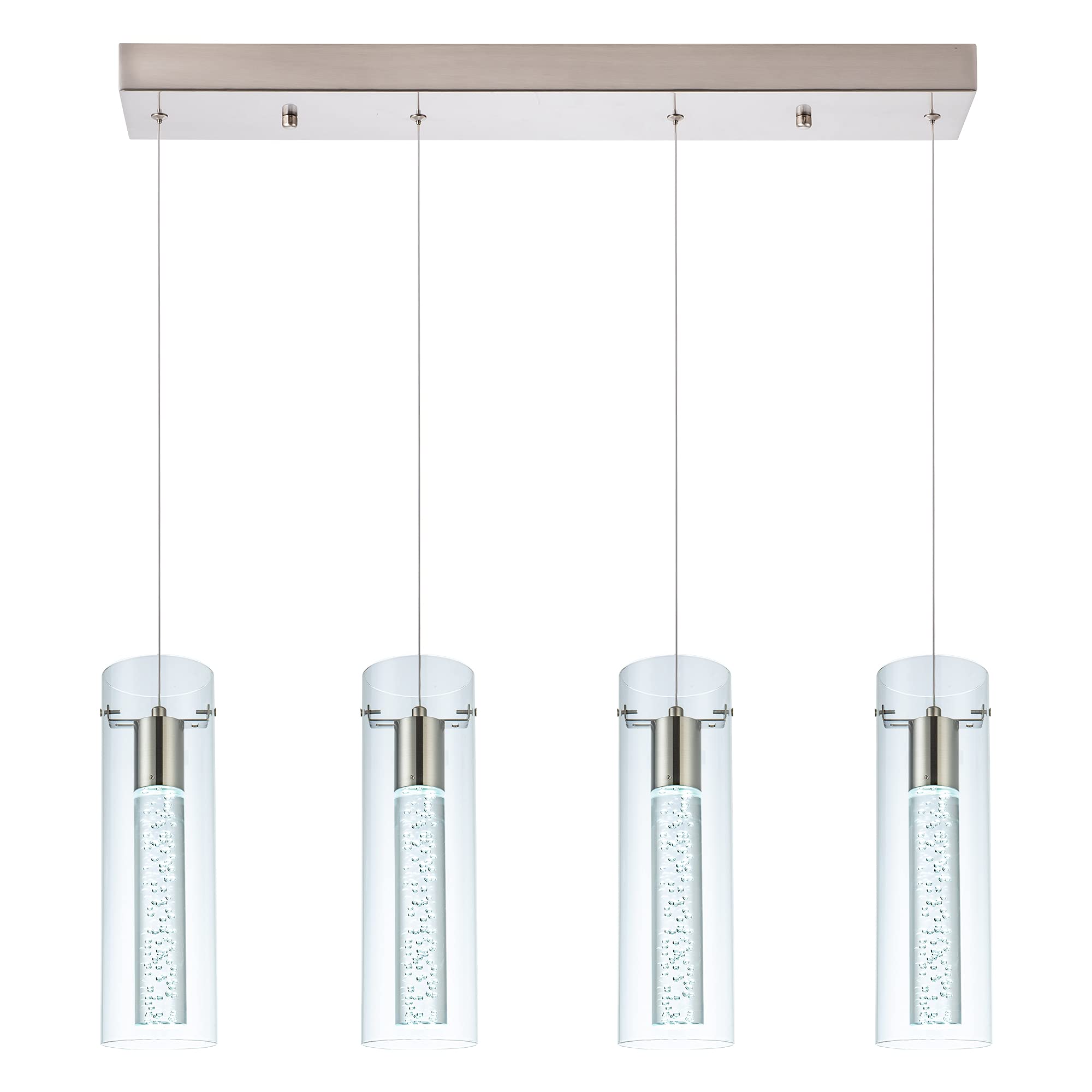 Votag Kitchen Lighting Pendant Fixtures 4-Light Led Pendant Ceiling Fixture Brushed Nickel Bubble Cylinder Pendant Light With Adjustable Length For Kitchen Island Dinning Room Bedroom
