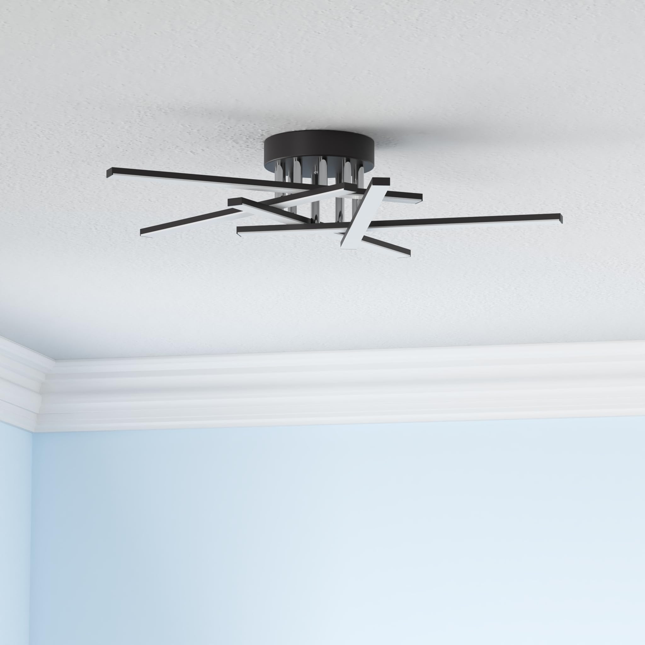 JFHTNFJ 42w Modern Sputnik Ceiling Light Fixture LED Dimmable with Remote Control Ceiling Lighting Black Flush Mount Chandelier