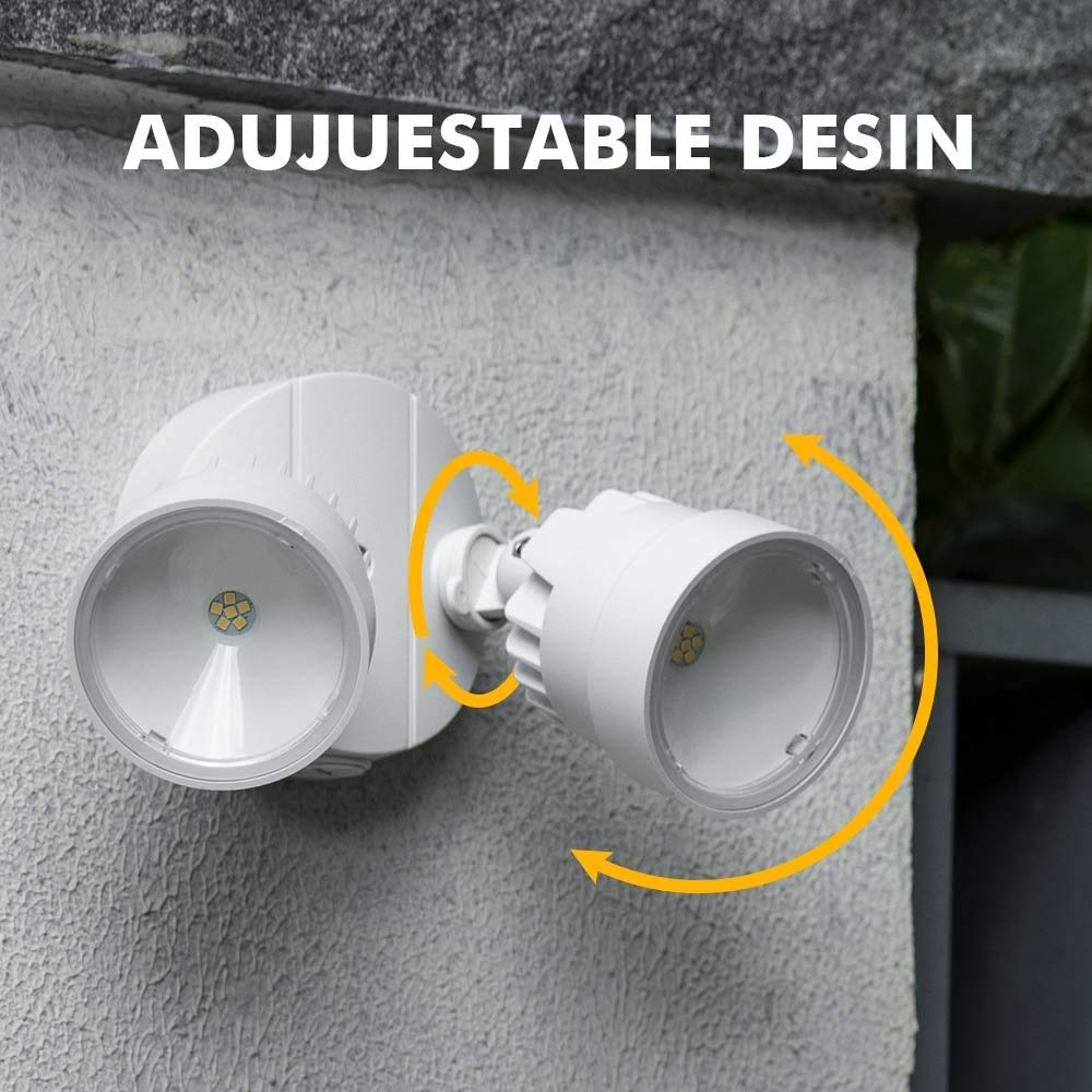 LUTEC 2 Packs P6221B 2000 Lumen 18 Watt 28 LED Dual-Head Flood Light Outdoor, Waterproof Exterior Security Wall Light for Patio,