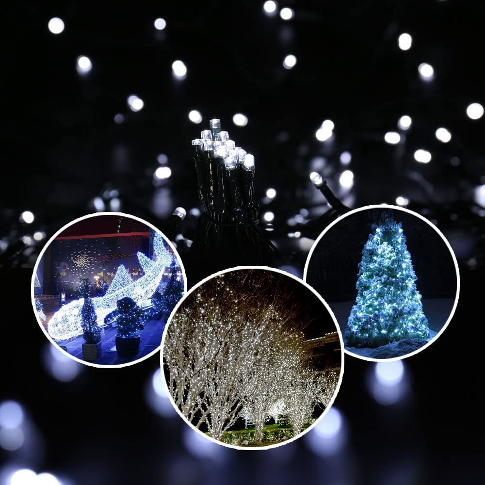 iShabao Solar Fairy String Lights, 300 LED, 98.4ft, Waterproof, White, 8 Modes for Garden, Patio, Home, Party, Wedding Decor