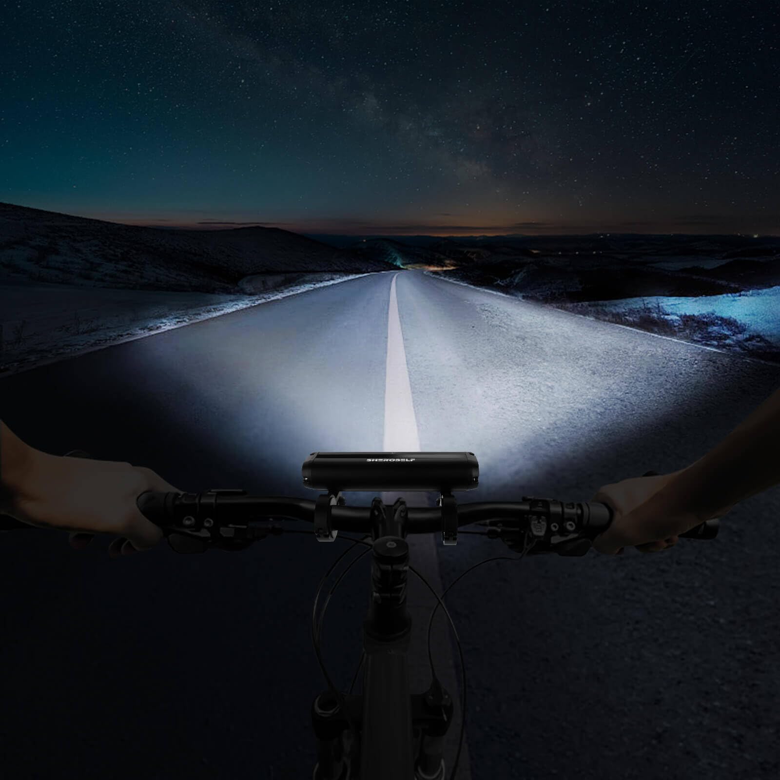 SHEROSELF Super Bright 6 LED Bike Light - 5 Modes, IPX5 Waterproof, Type-C Rechargeable, Large, Black
