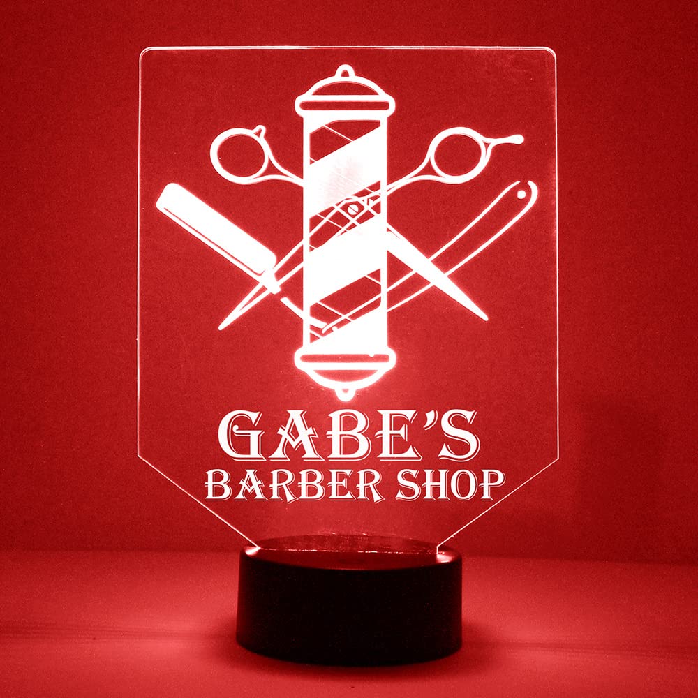 Custom Barbershop Pole and Tools LED Sign Night Light Lamp with Remote, Light Up Display with Personalized Name or Image, Custom