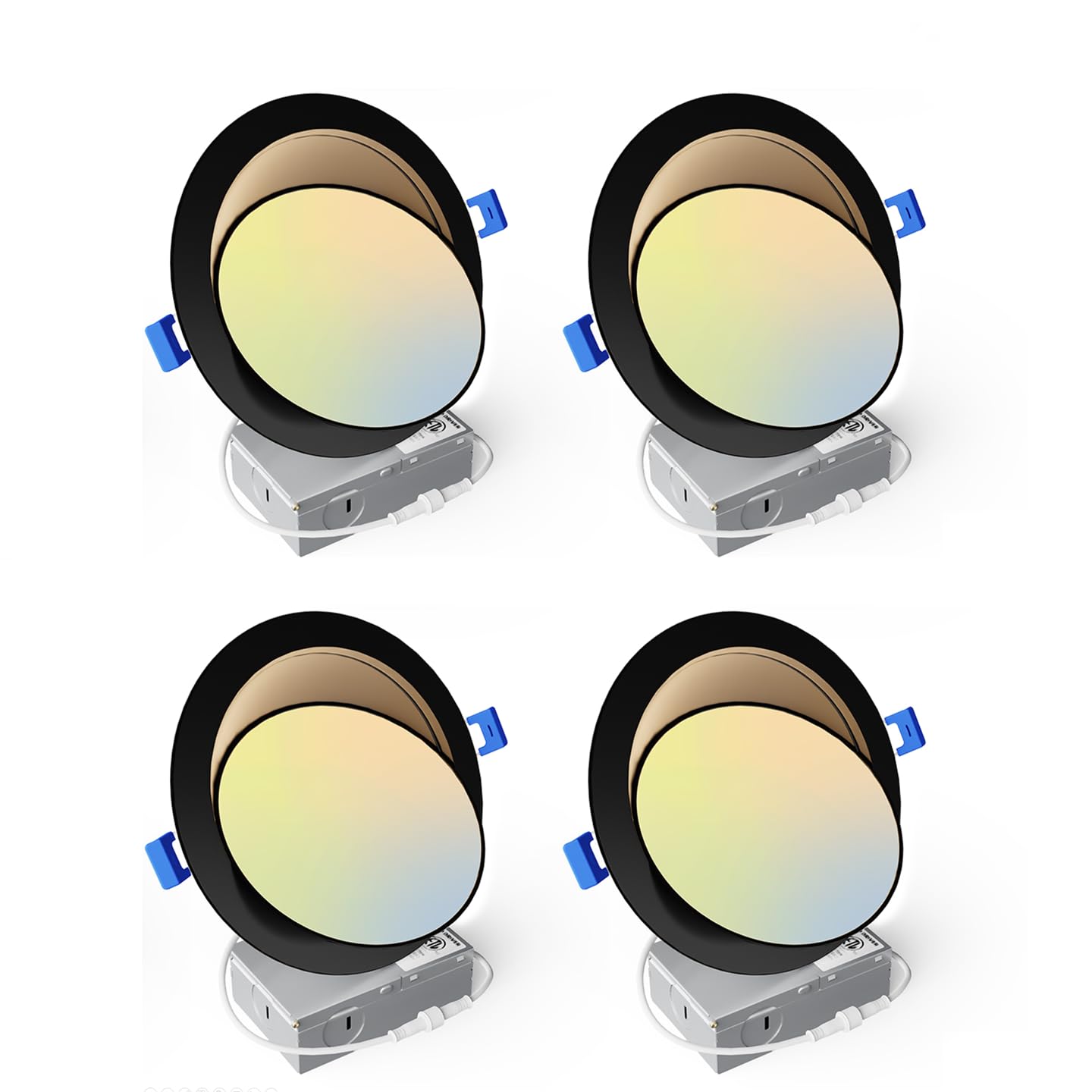 Ensenior 4 Pack 6 inch LED Eyeball Recessed Lighting  360+90 Rotatable and 2700K-5000K Selectable  CRI90+  Dimmable Gimbal Recessed Lights  1300LM  12W=115W-FCC  Black