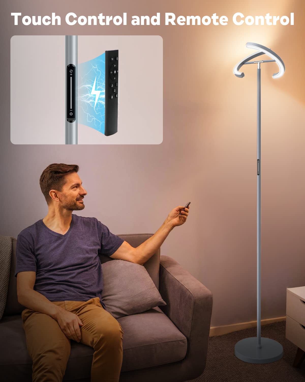 Sibrille Modern Dimmable Floor Lamp With Remote, 20W Led, Rotatable Uplighter For Living Room