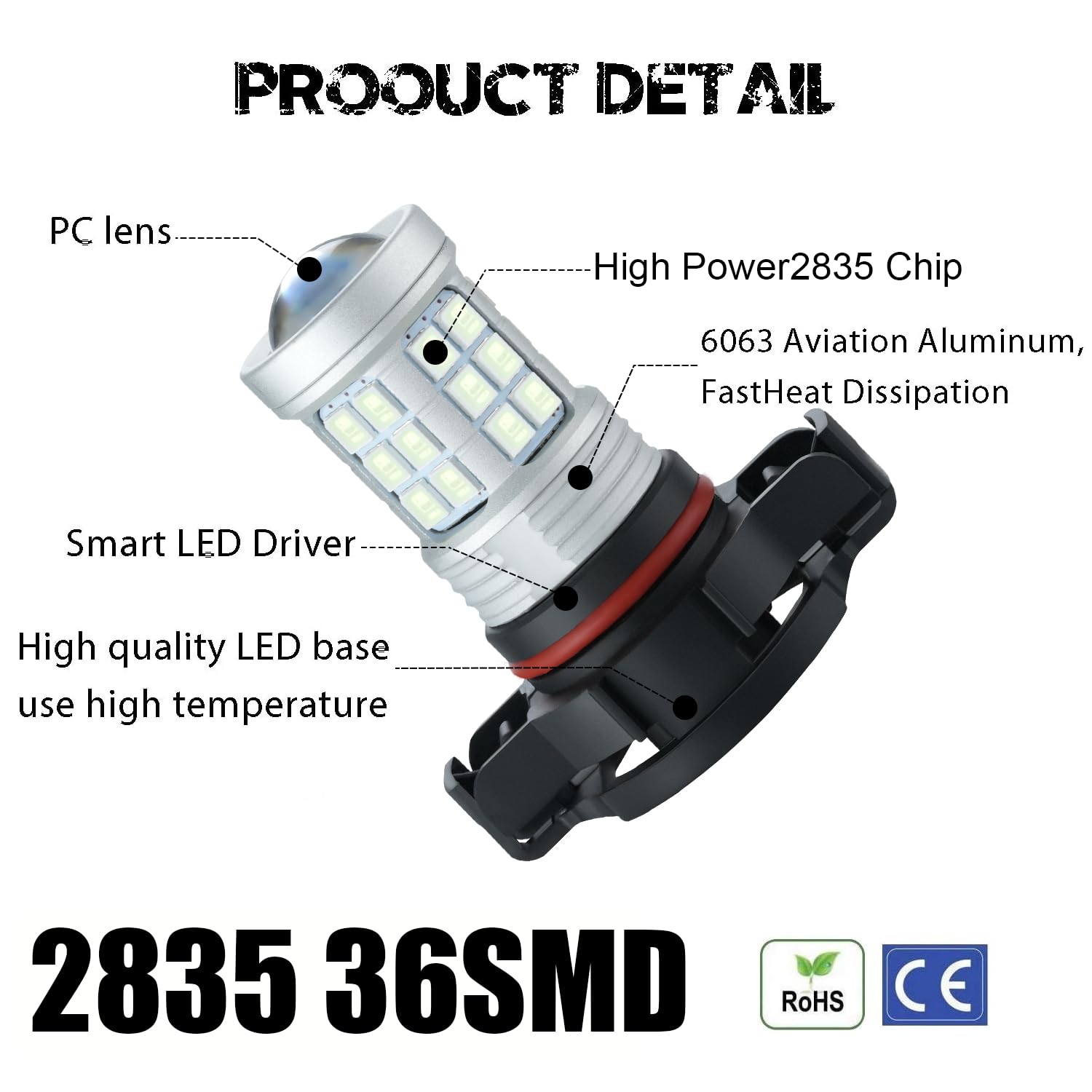 KISLED LED Fog Light Bulbs 3000lm High Power 2835 Chips 2504 Ice Blue
