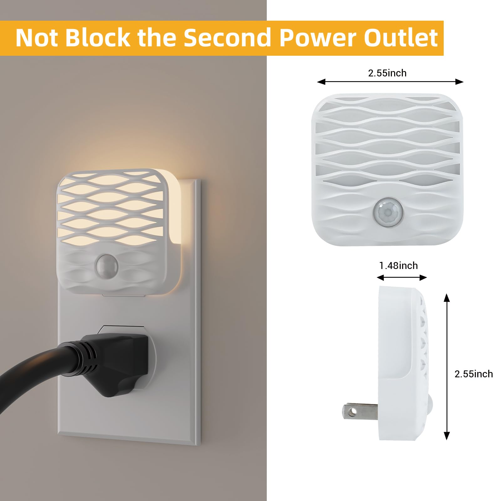 Dawnrise Night Lights Plug Into Wall,Motion Sensor Nightlights Indoor With 3000K/ 10Lm(3 Pack), Led Decorative Night Light For S