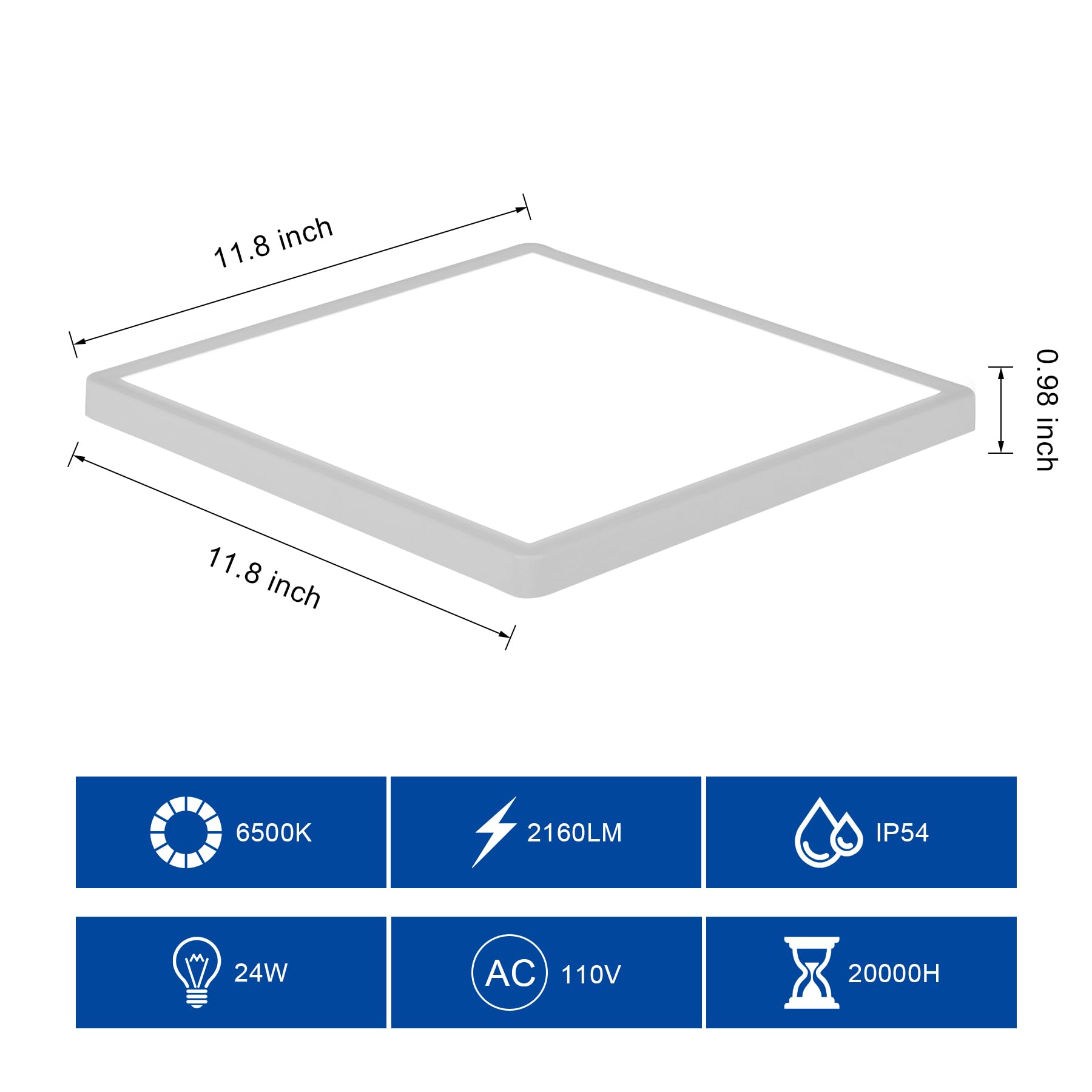 Tealight 2 Pack 12 Inch Flush Mount Led Ceiling Light Fixture, 6500K Daylight White Square Ceiling Lamp, Slim Flat Panel Lightin