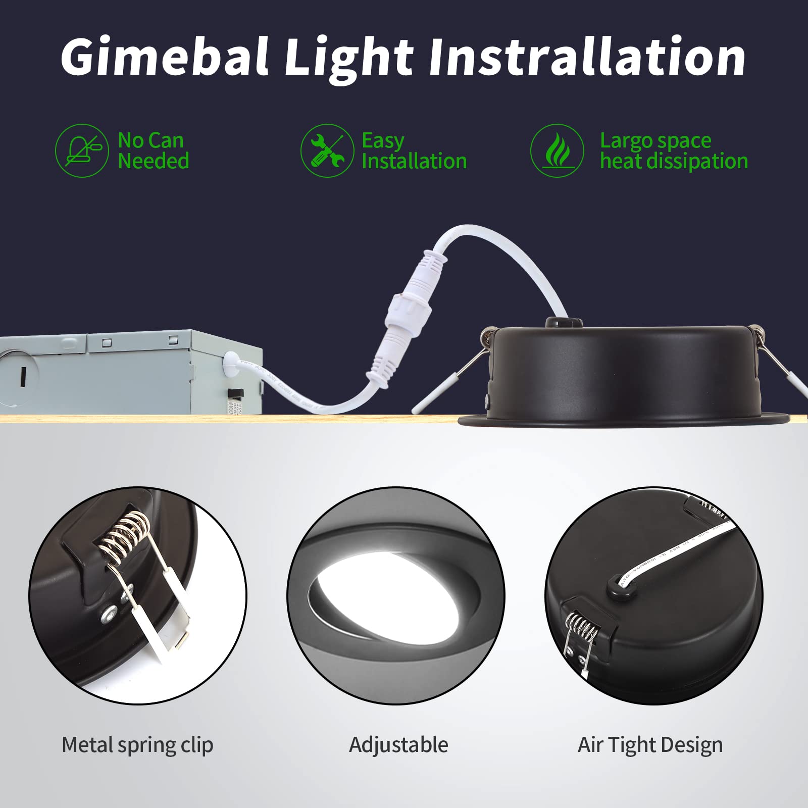 Knlnny Ware Black Recessed Lighting 4 Inch 6 Pack,Ajustable Eyeball Gimbal Light,Led Recessed Lighting 4 Inch Ceiling Light With