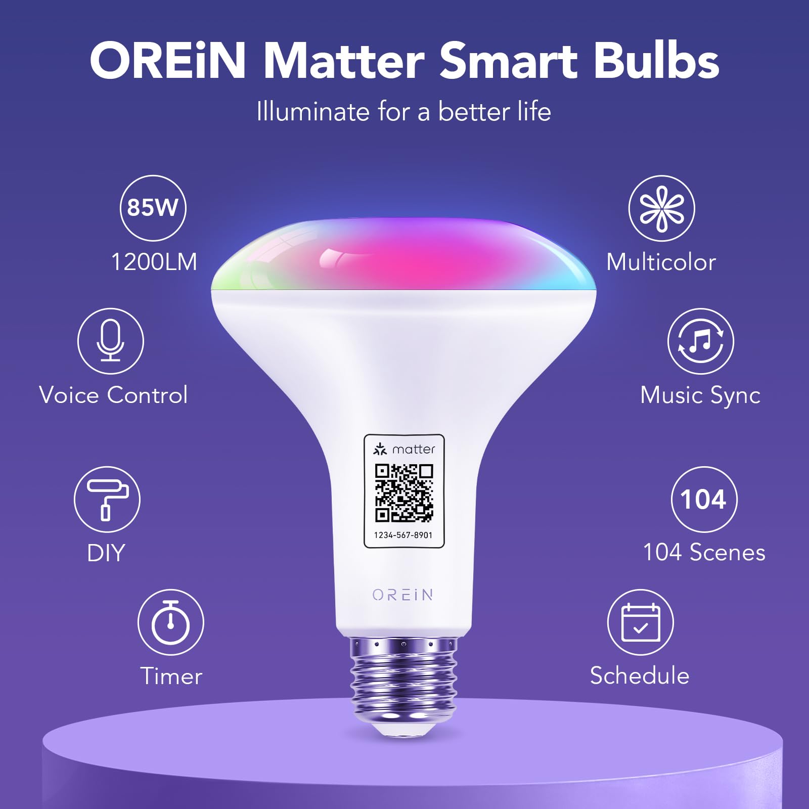 OREiN Smart Light Bulb BR30, 1200 Lumens, 4-Pack, Color Changing, Works with Alexa/Google Home, 2.4GHz WiFi, Plastic