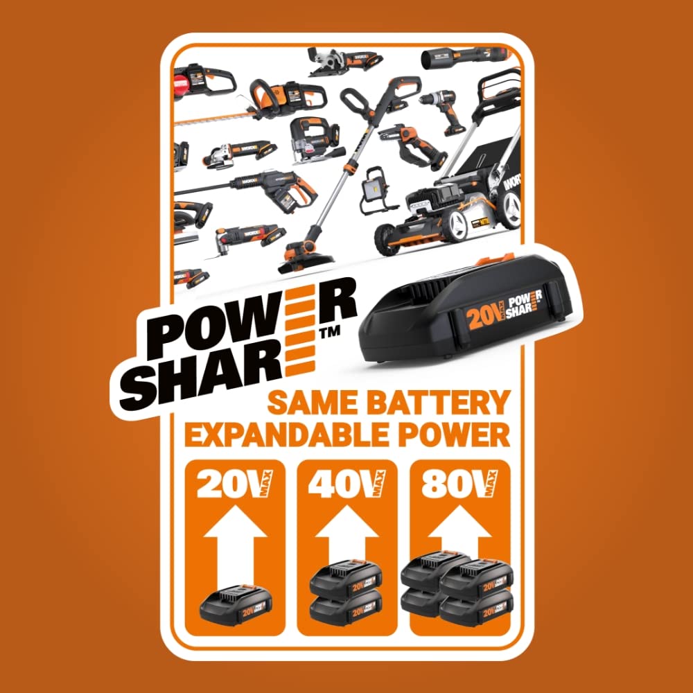 Worx Nitro 20V Led Work Light Powershare, 160/350 Lumens Portable Light, Led Flashlight With Flexible Pivoting Head Wx025L.9 - T
