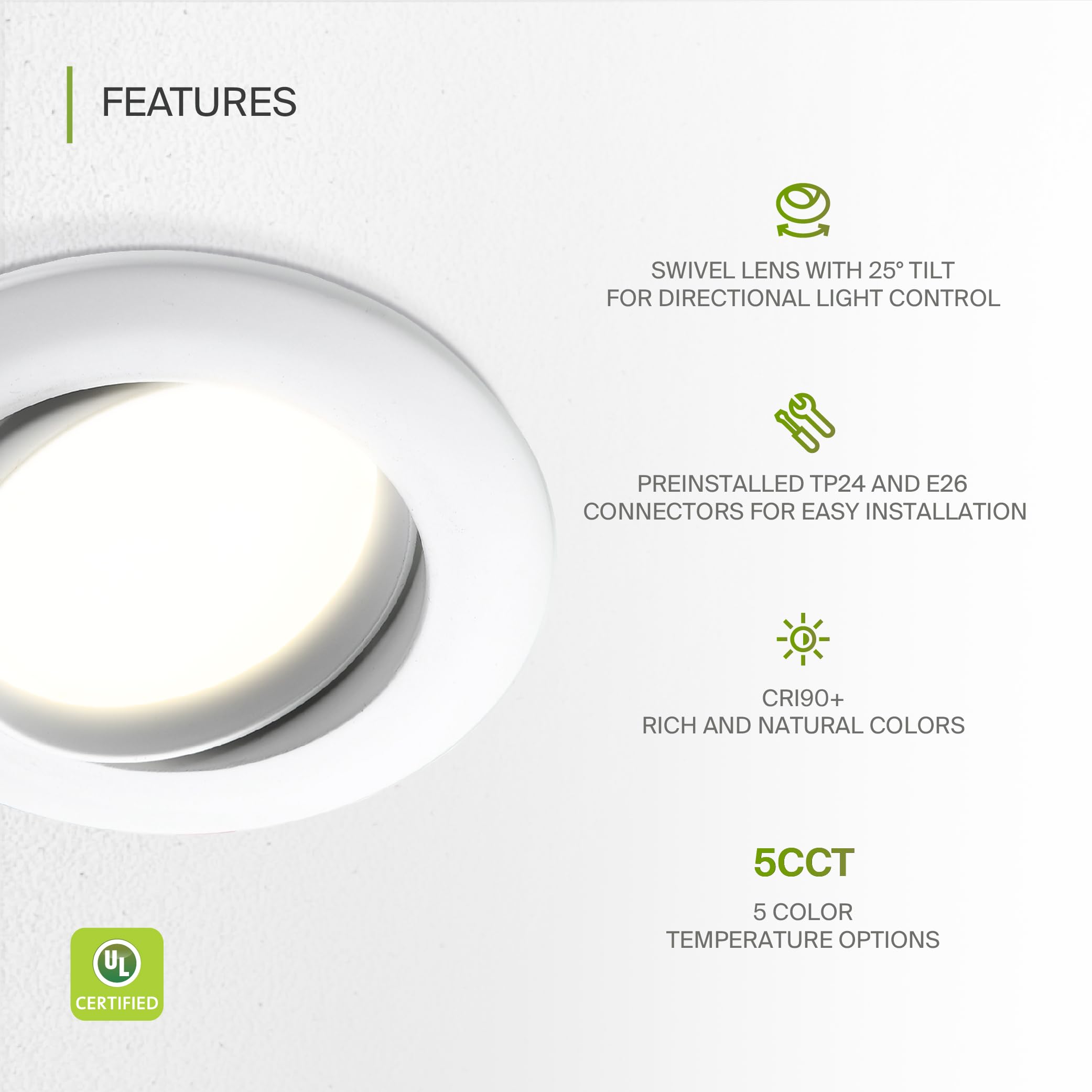 Asd Retrofit 4 Inch Gimbal Led Recessed Light - White Trim 10W 811Lm 2700/3000/3500/4000/5000K Adjustable Dimmable Led Downlight
