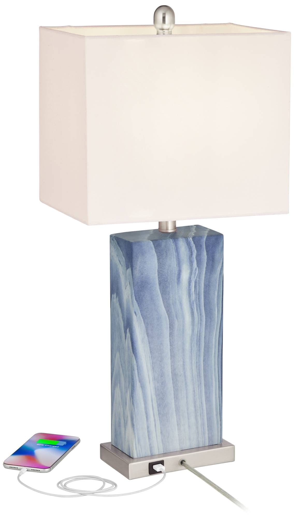 360 Lighting Connie Modern Table Lamps 25'' Tall Set Of 2 With Usb Charging Ports Dimmers Blue Faux Marble White Rectangular Sha