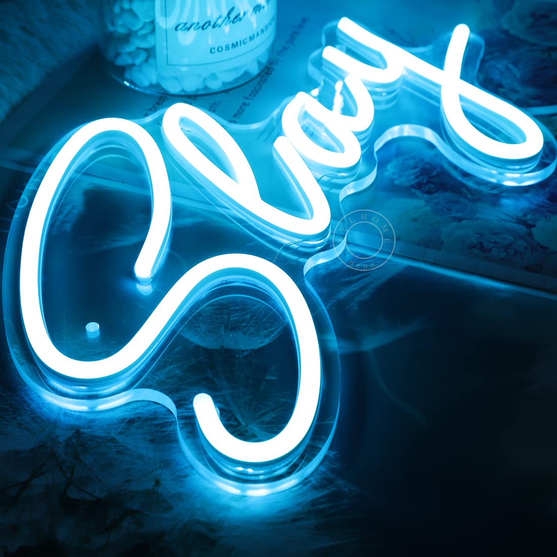 SYLHOME LED Neon Light Sign for Bedroom, Game Room, USB Night Light, 11.8in x 8in, Blue Slay, Acrylic and Plastic Material