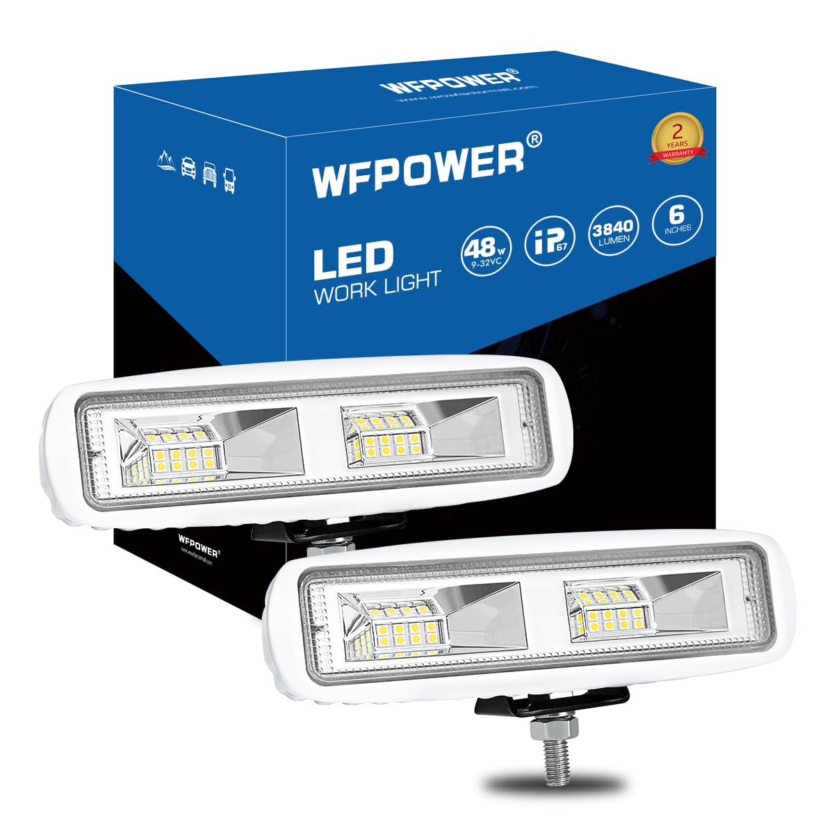 WFPOWER Boat LED Spreader Lights, 48W Super Bright, 6.3inch, IP67 Waterproof, White, Model 1002792A, Ideal for Marine Docking and Fishing