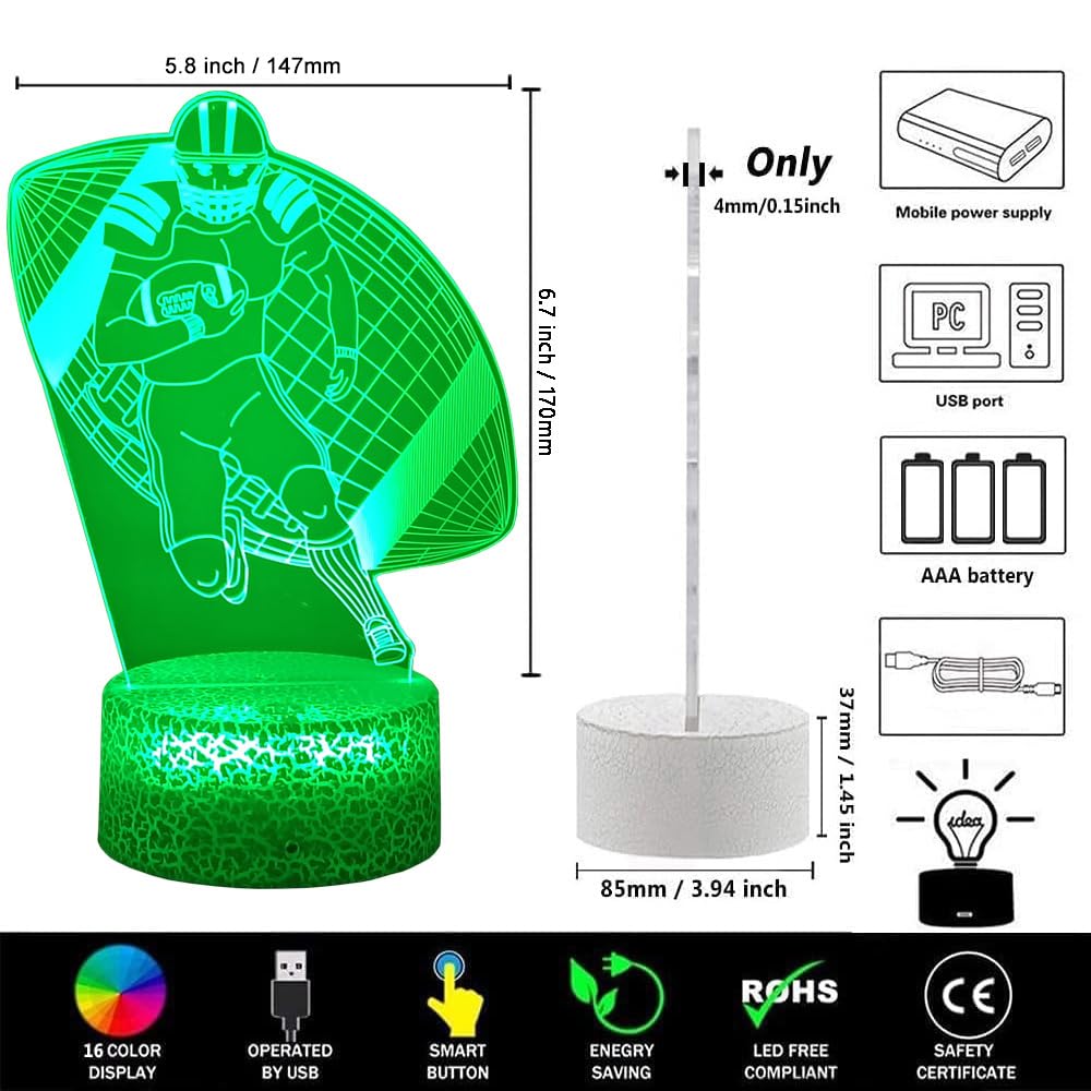 Ledergo Football Night Light For Boys, 3D Illusion Night Lamp16 Colors Changing With Smart Touch & Remote Control Bedroom Decor