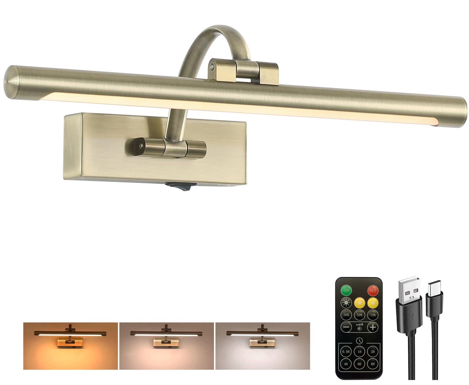 Tassuowell LED Picture Light, Battery Operated, 15.7inch Antique Bronze, Model 7115, Metal Art Light for discomfort-reducingtings