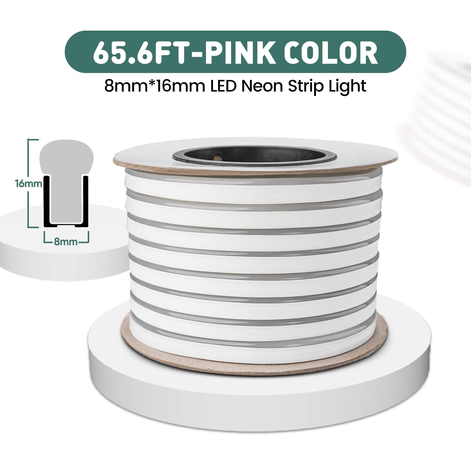 Gzbtech Flexible Led Neon Rope Lights 66Ft Ac 110-120V Waterproof Strip Light  120 Leds/M Cuttable Connectable Neon Lighting For Indoor Outdoor Home Decor/Commercial Building Use-Pink 20M