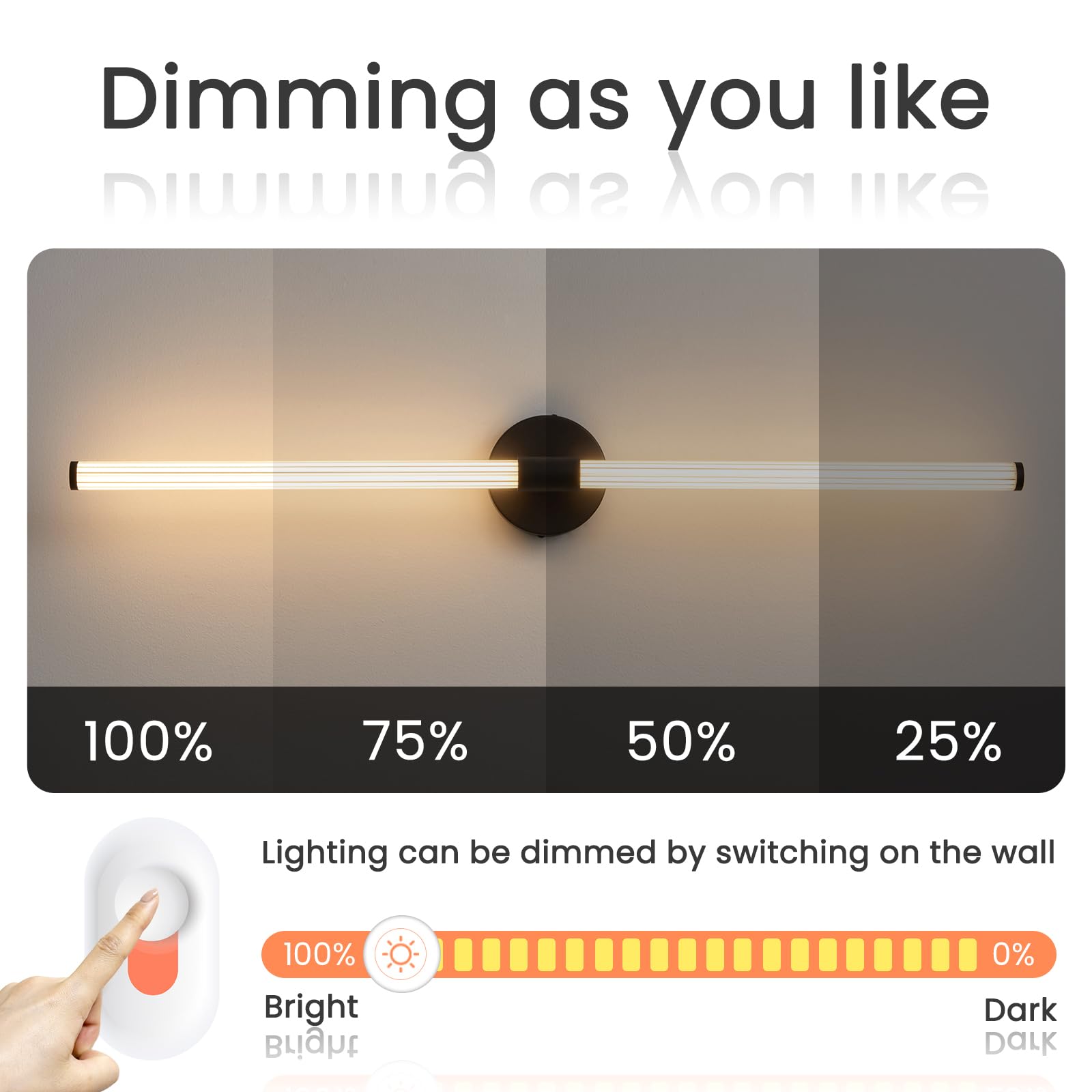 Gednbo Dimmable LED Bathroom Vanity Light Bar, 39 inch, Black Metal, Model 1738, Modern Sconce for Mirror, Warm Light for Bedroom & Living Room