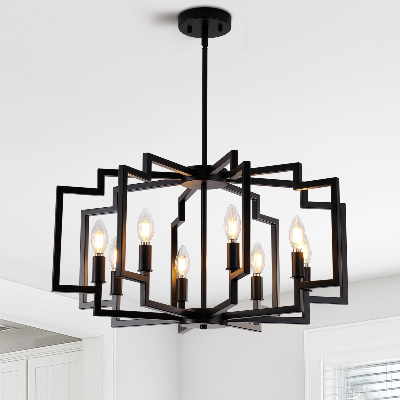 Miaybph Black Chandelier Light Fixture, 8-Light Modern Chandeliers For Dining Room Geometric Metal Modern Industrial Pendant Lig