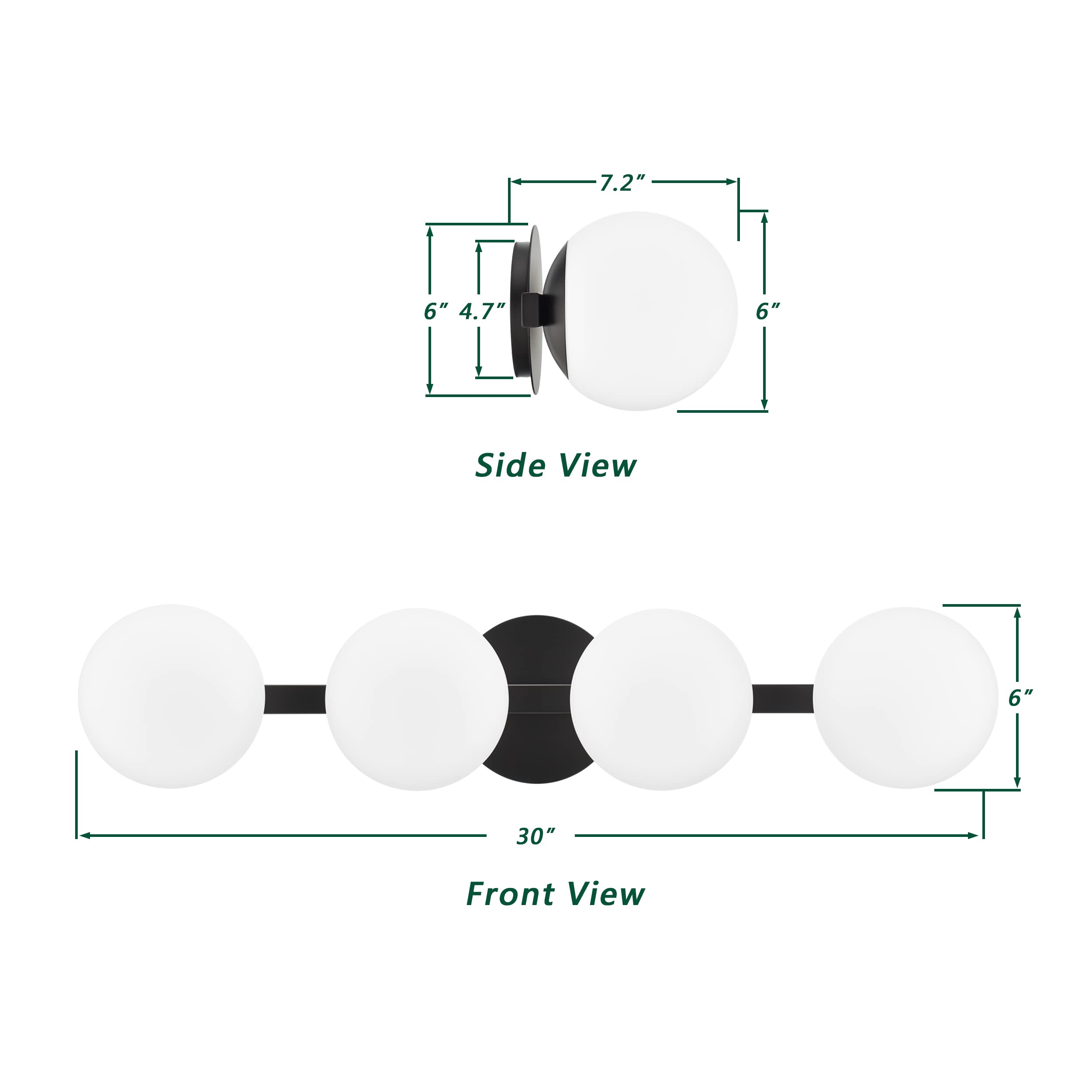 Bathroom Vanity Light Fixtures, Modern 4 Lights Globe Wall Sconce Lighting Matte Black, Porch Wall Mount Light Fixture For Bathr