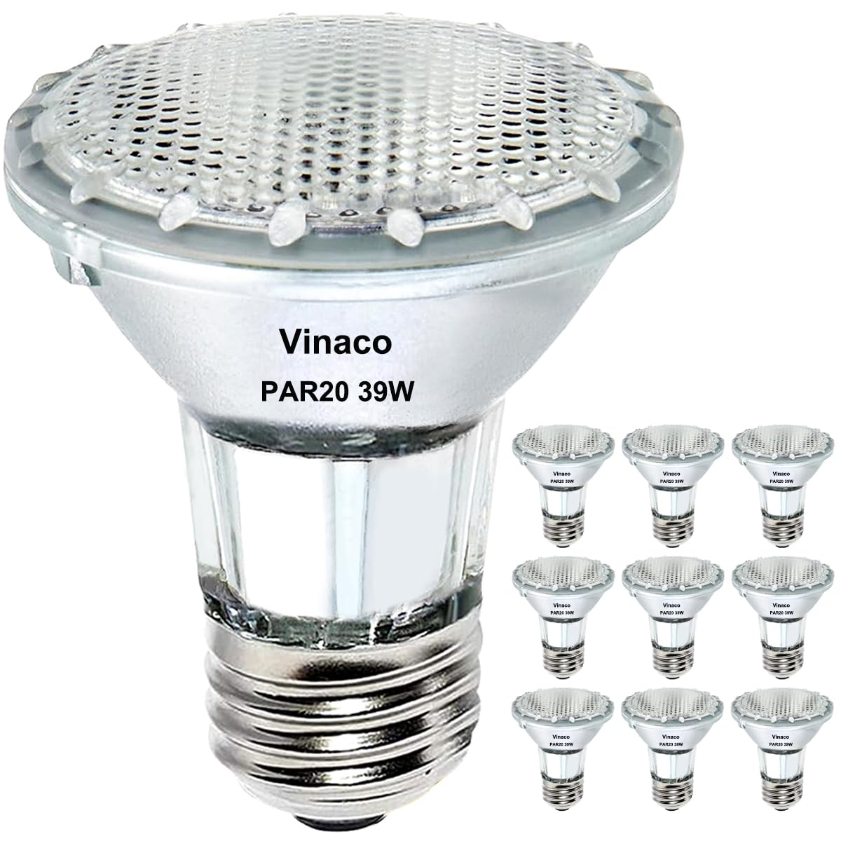 Vinaco Par20 Flood Light Bulb, 9 Pack 39W 120V 480 Lumens (50W Equivalent), Long Lifespan Halogen Dimmable Warm White 2800K, Flo
