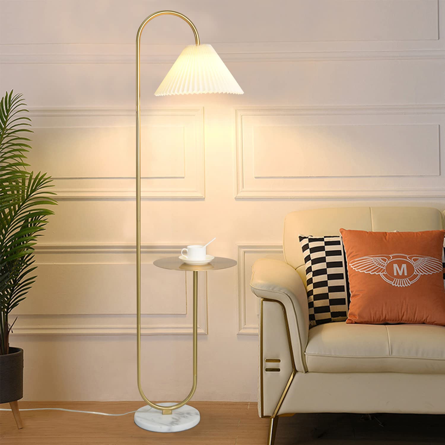 Beaysyty Modern Elegant With Tray Floor Lamp For Office Cafe Den Living Room Bedroom, Foot Switch And Brass/Gold Finish,Light Ye