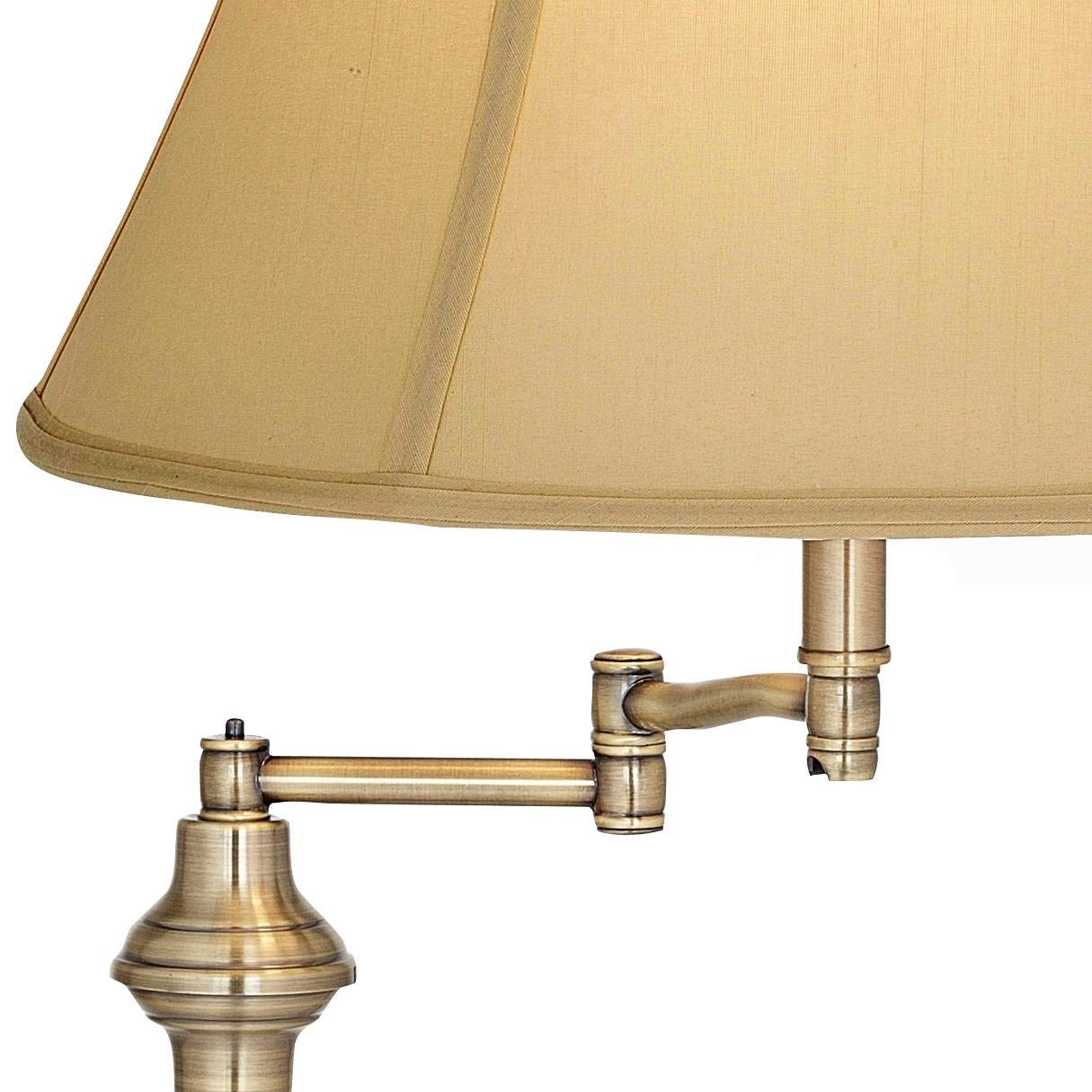 Regency Hill Floor Lamp - Traditional Adjustable Swing Arm, 60in Tall, Antique Brass, Metal, Golden Tan Shade, Model T8241