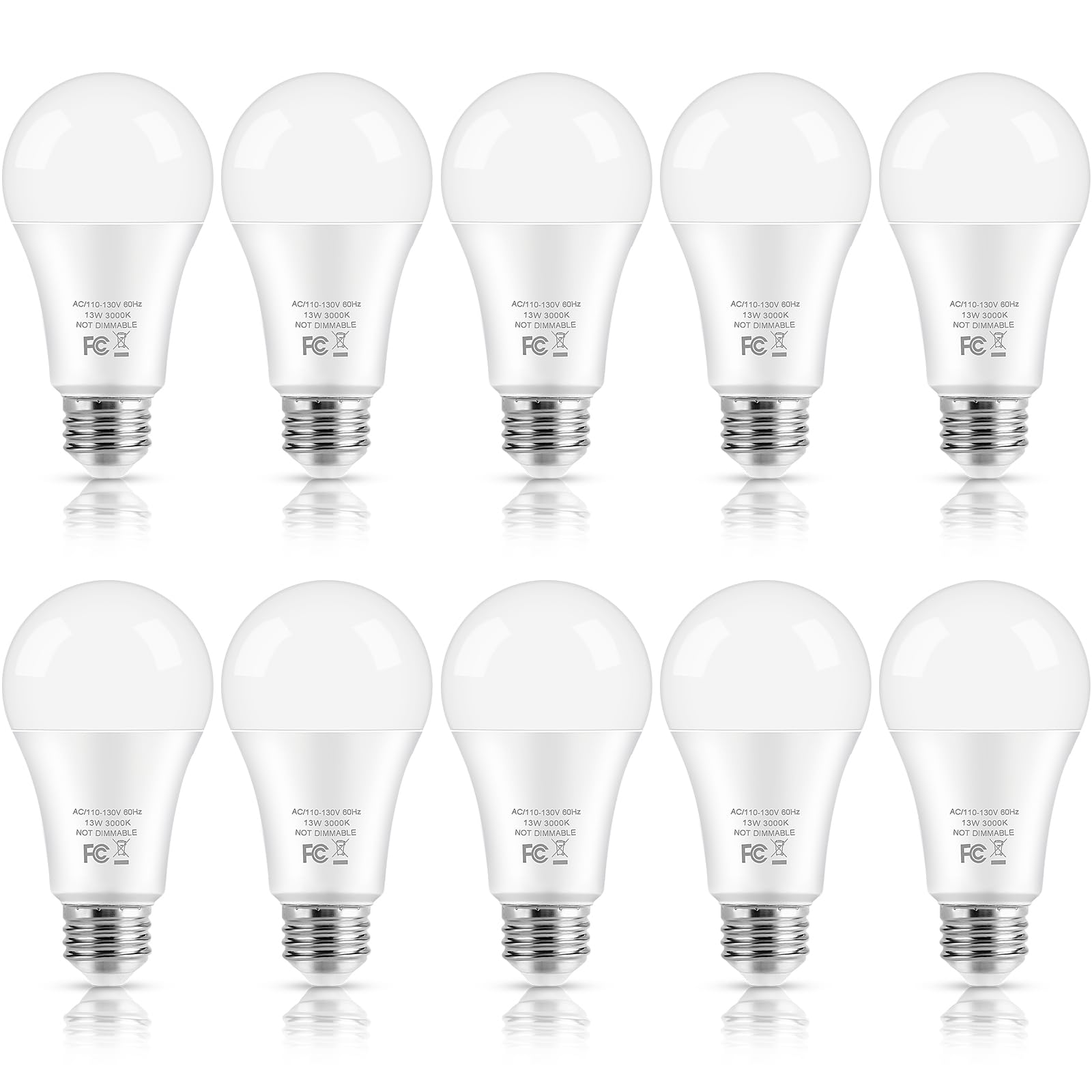 LED Light Bulbs  100 Watt Equivalent A19 LED Bulbs  13W 4000K Neutral White 1500 Lumens Non-Dimmable Bright E26 Edison Medium Screw Bulbs for Home Bedroom Kitchen Living Room Office Lamp  10-Pack