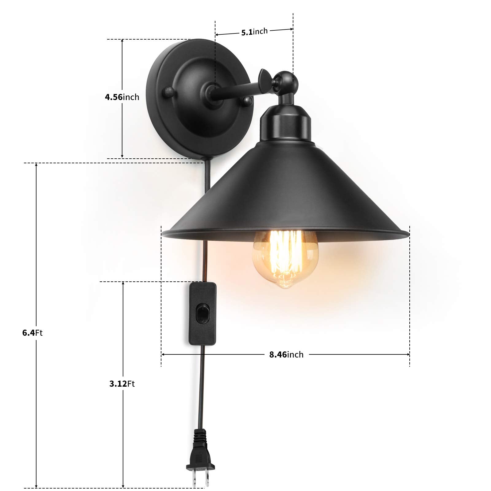 AEOREAL Plug-in Wall Sconce, Black Antique Swing Arm Vintage Light Fixture, E26 Base, 2 Pack