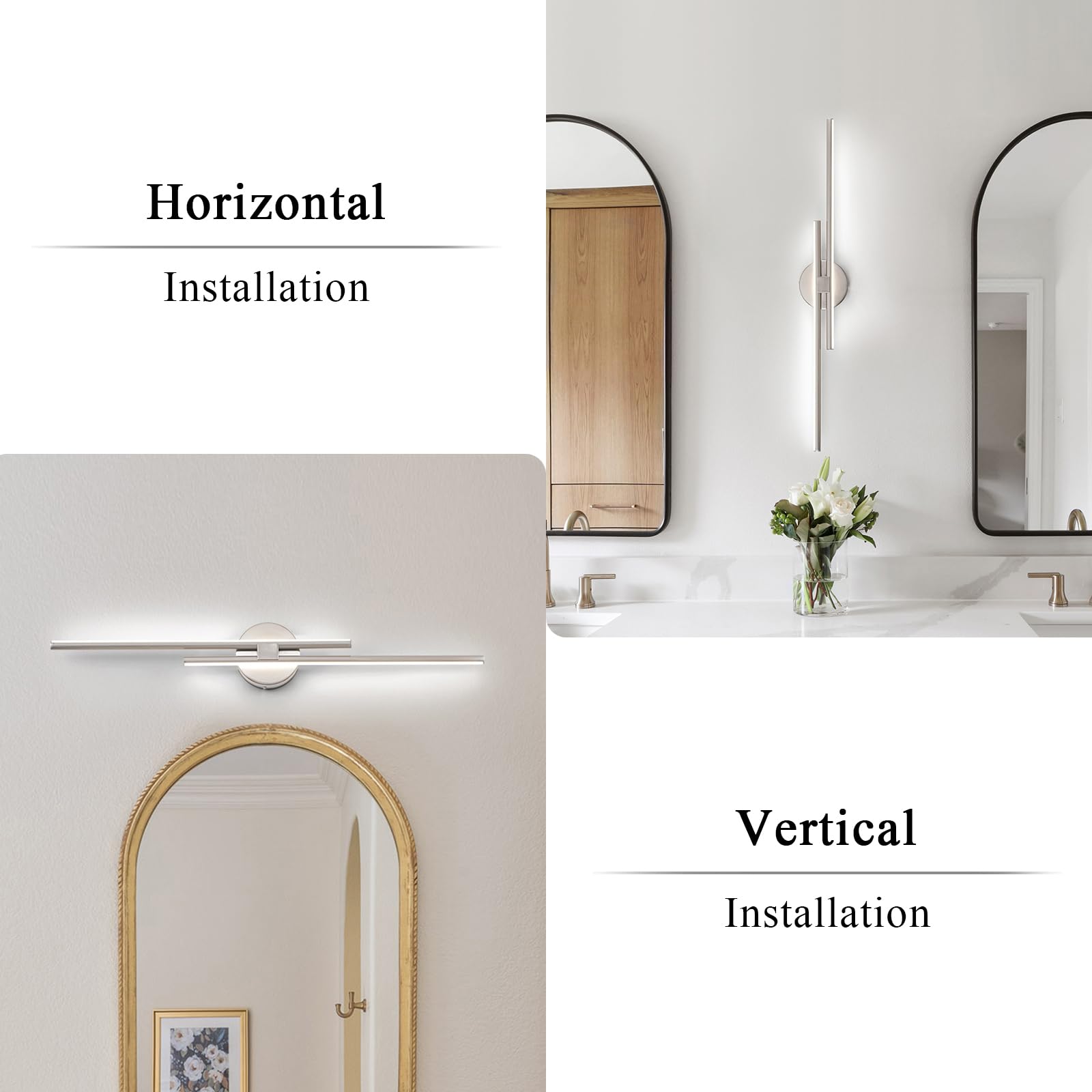 Edislive Dimmable Led Vanity Light Fixtures, 31.5" Nickel Wall Lighting For Bathroom & Bedroom